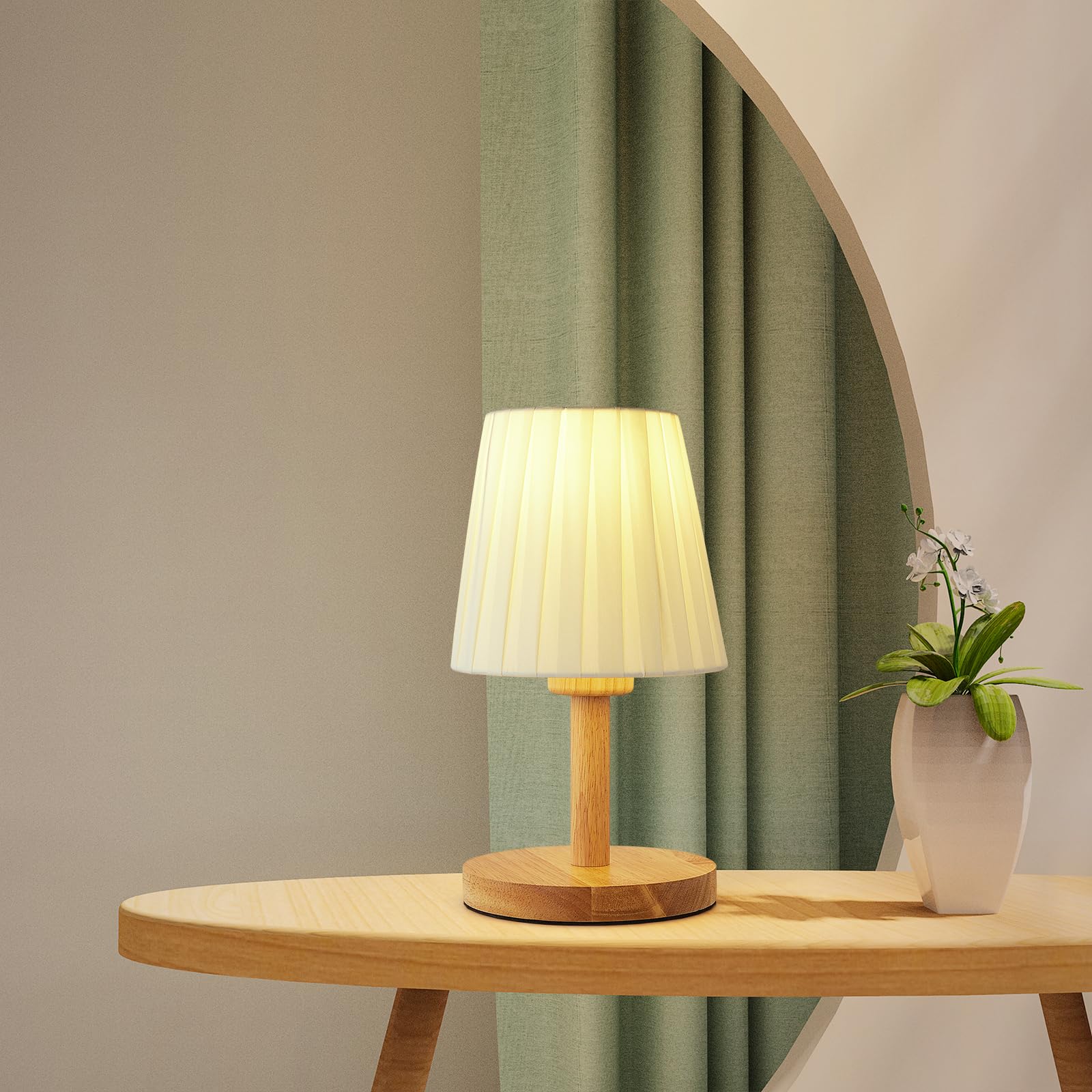 Cxwv Small Table Lamp Pale Yellow Simple Bedside Lamp Modern Desk Lamp Natural Nightstand Lamp With Yellow Hand-Folded Lampshade & Solid Wood Base For Living Room,Bedroom,End Table (Cx-Td-5)