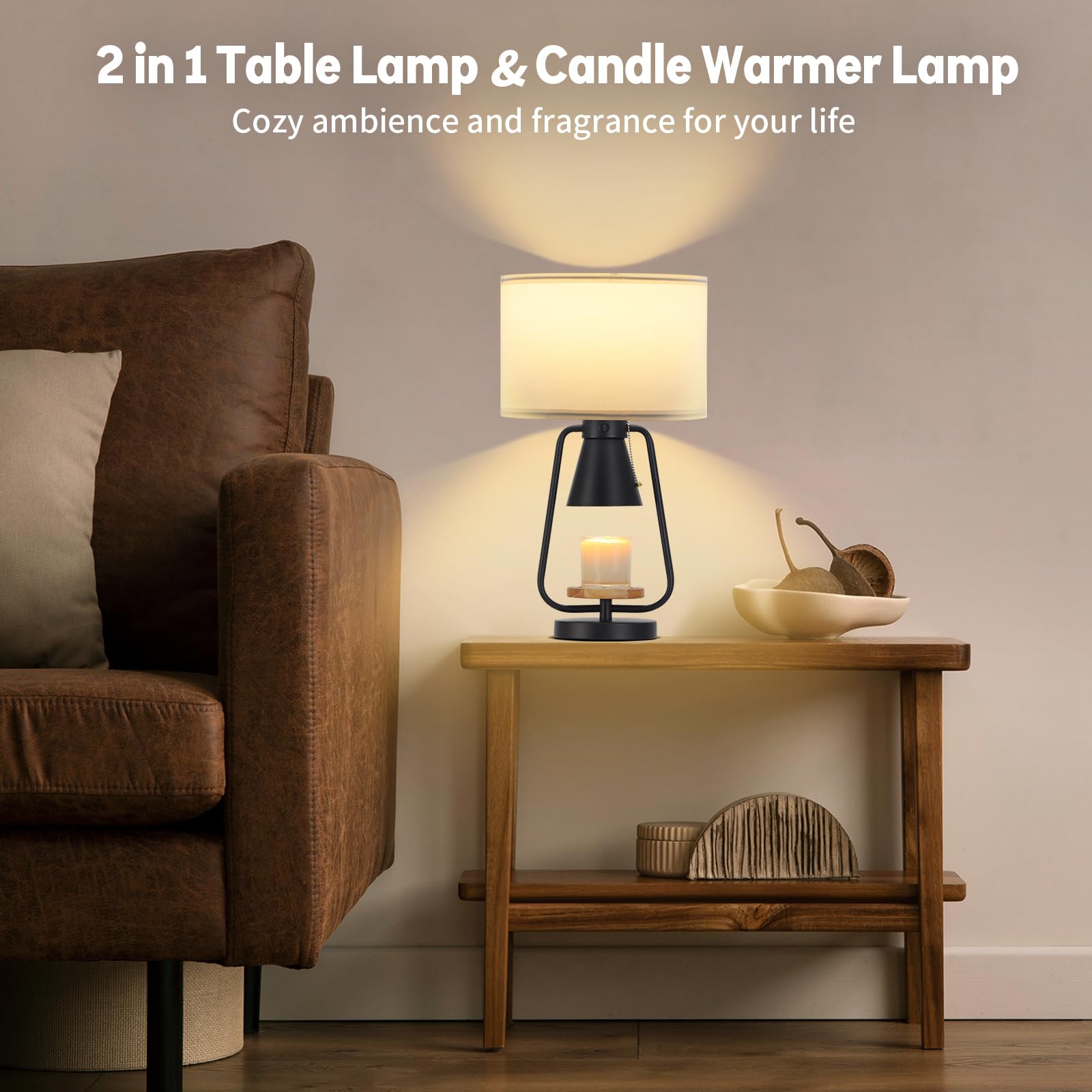 Hzacye Table Lamp With Candle Warmer Function, 21 Inch, Black, 2 Independent Switches, E26 & Gu10 Bulb Included, Table Lamp For Night Stand Bedroom Living Room Bed Side
