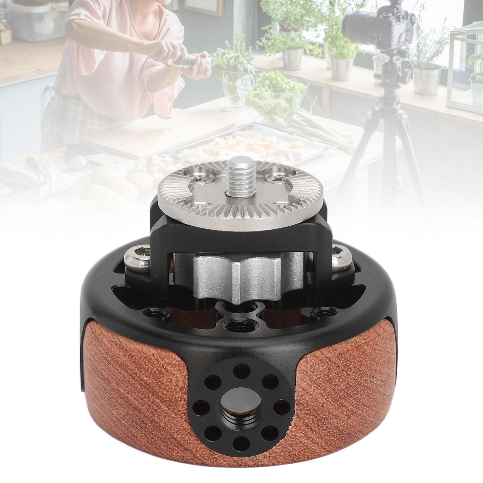 Gowenic Camera Wheel Shaped Side Handle, Ergonomic Wooden Handgrip Extension Connector For Slr Camera Mirrorless Camera Cage