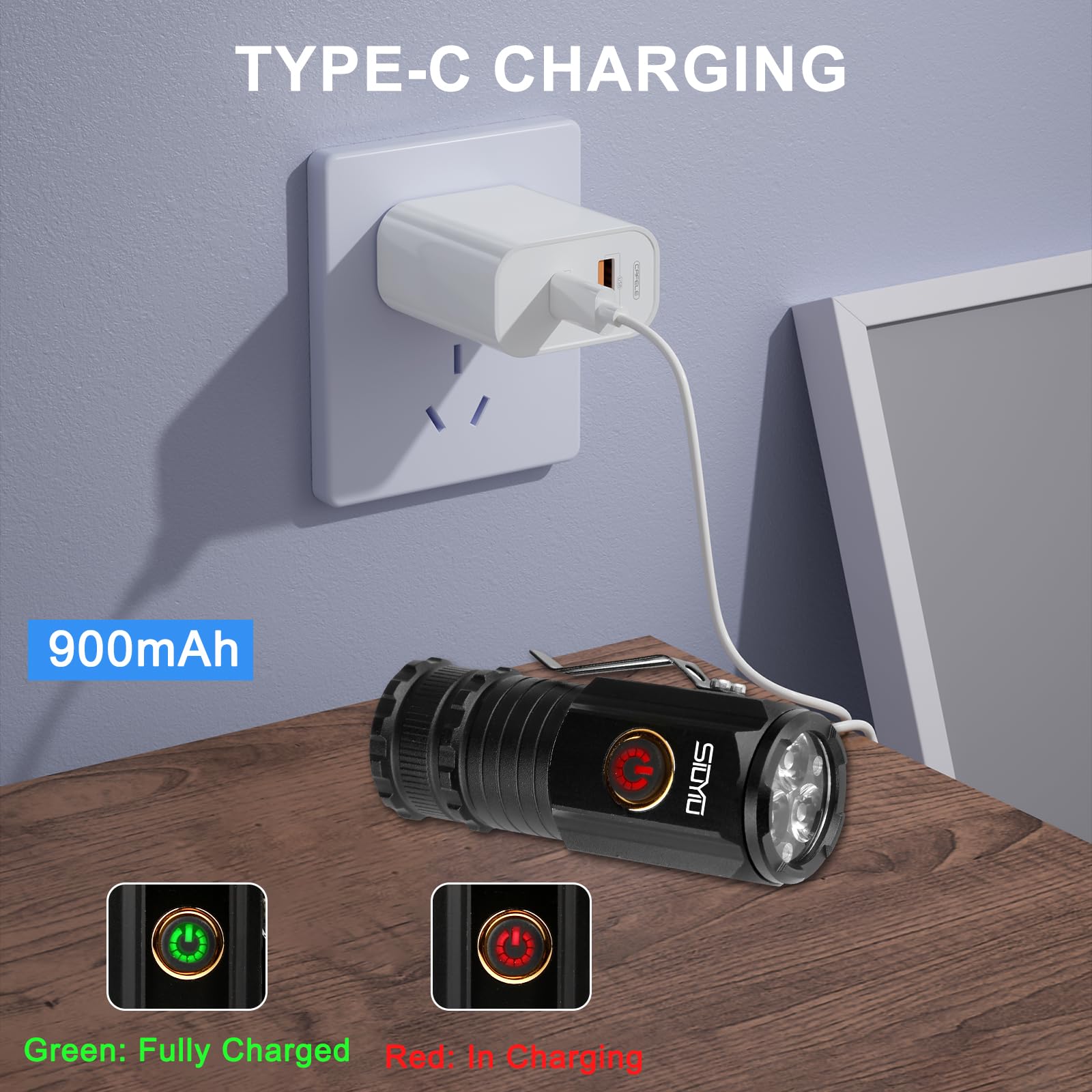 Siuyiu Rechargeable Edc Flashlight 1000 Lumens, 5 Modes Powerful Edc Flashlight With Clip, Mini Flashlight, Ipx4 Waterproof Led Pocket Flashlight, For Emergency & Outdoor Activity Ligh