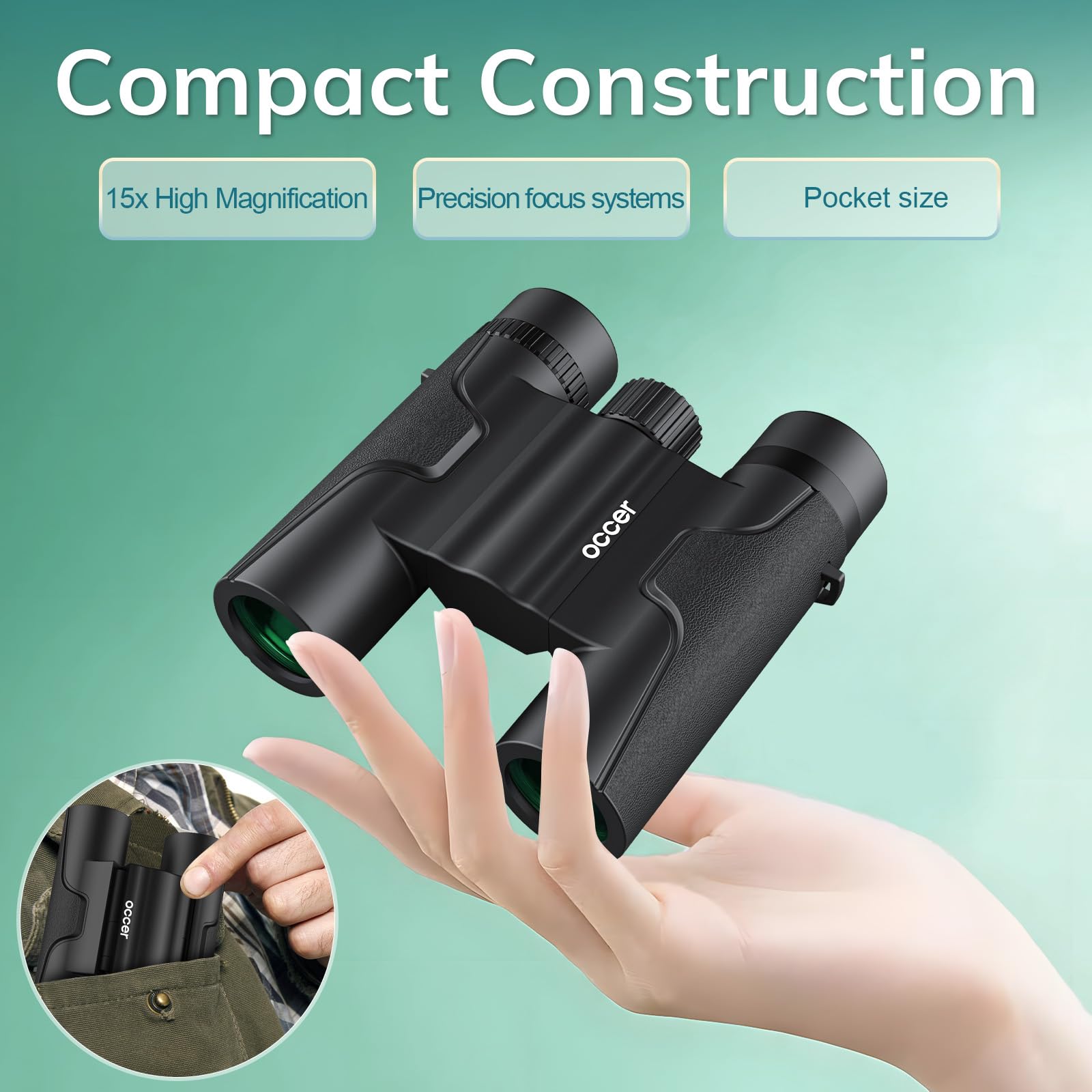 Occer 15X25 Compact Binoculars For Adults Kids - High Powered Binoculars With Clear Vision - Small Binocular For Bird Watching Cruise Travel Nature Walk Concert Stargazing Outdoor Events Hunting