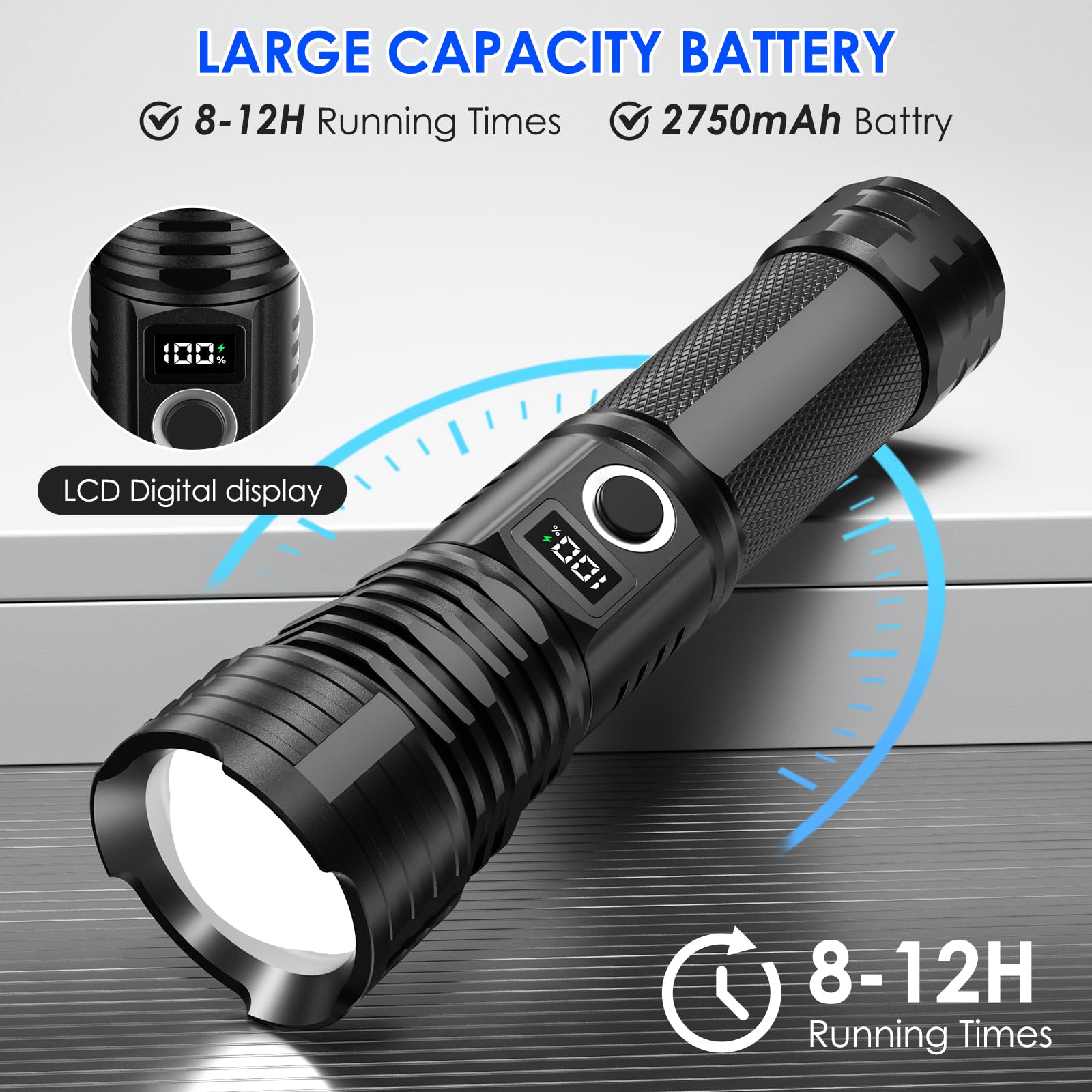 Qopoyu Led Flashlights High Lumens Rechargeable, 990000 Lumen Super Bright Tactical Flashlight High Powered Flash Light With 5 Modes, Ipx7 Waterproof Flashlights For Home, Camping, Emergencies