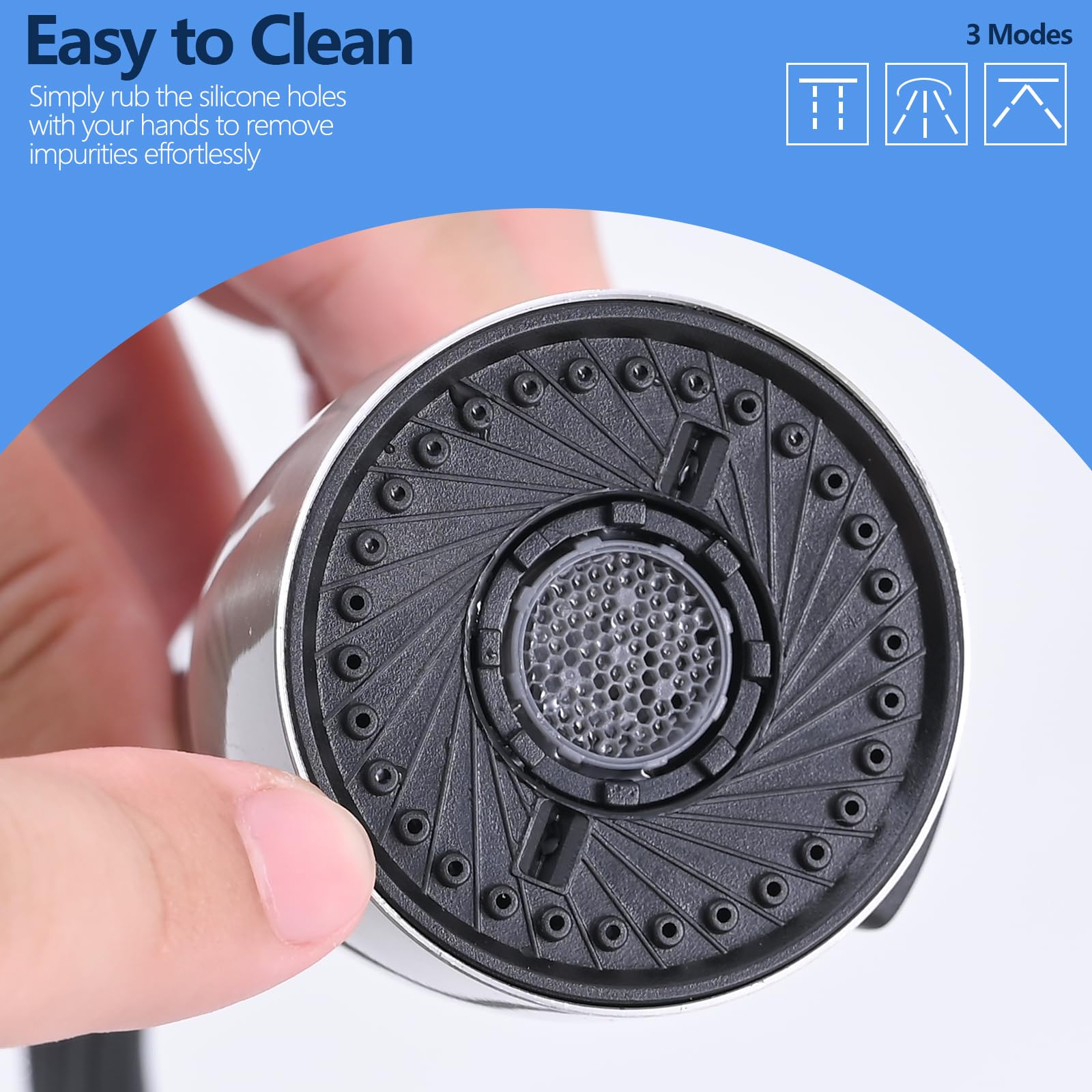 Dlymtrx Kitchen Faucet Head Replacement With 9 Adapters, 3-Function Spray Nozzle, Pull-Down Sink Sprayer Compatible With Delta, Kohler, Moen Faucets, Brushed Nickel