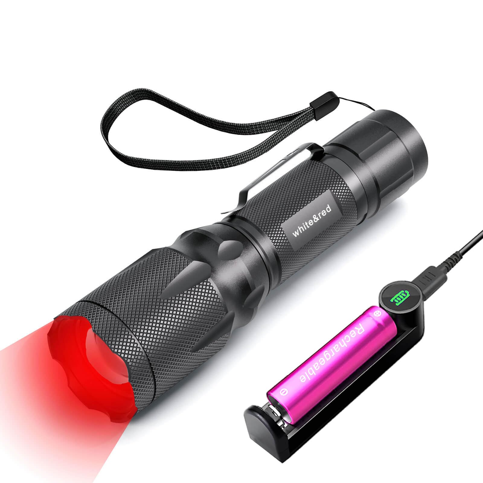Metii  Red Flashlight Combo, Bright White &High/Low Power Red Light Options With Memory, Zoom Lens, Rechargeable Battery, Small Portable Led Torch For Aviation, Astronomy, Night Vision