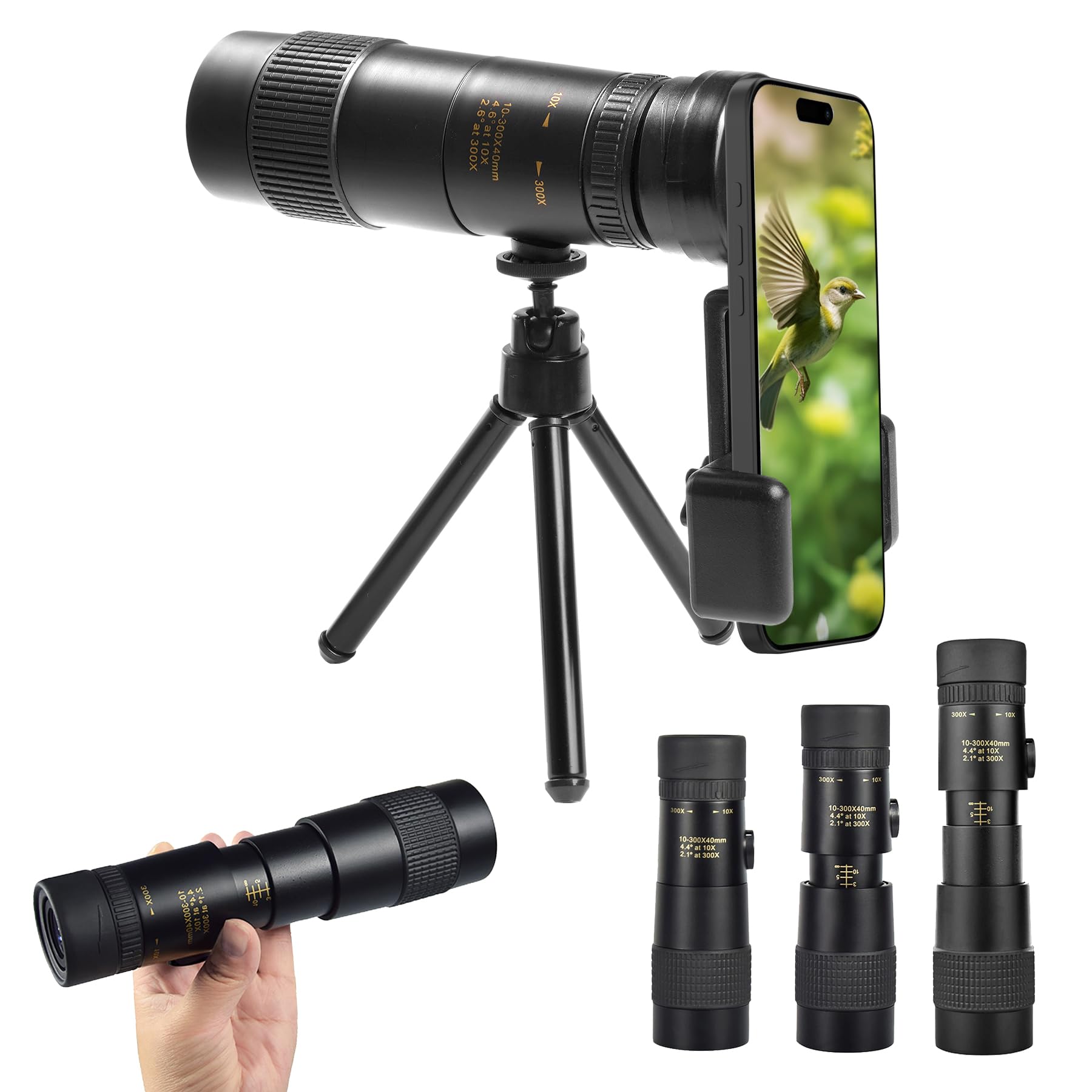 Glktrs    Monocular, 10-300X40 Monoculars For Adults High Powered With Bak4 & Fmc Lens, 40Mm Large Aperture Variable Magnification Monocular Telescope For Outdoor Observation And Travel