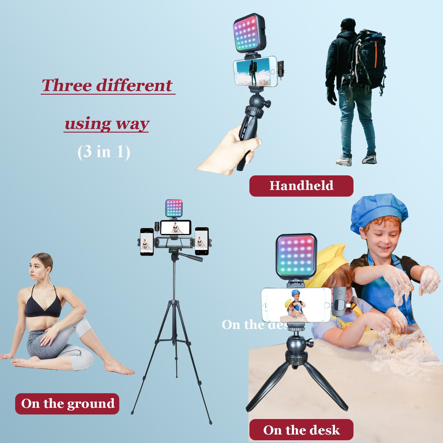 Litchitech Vlogging Kit For Iphone,Vlogging Kit For Andriod Phone, Content Creator Essentials,Youtube Starter Kit With Tripod 60" / Multiple Holders/Rgb Light/Lavalier Mic/Remote