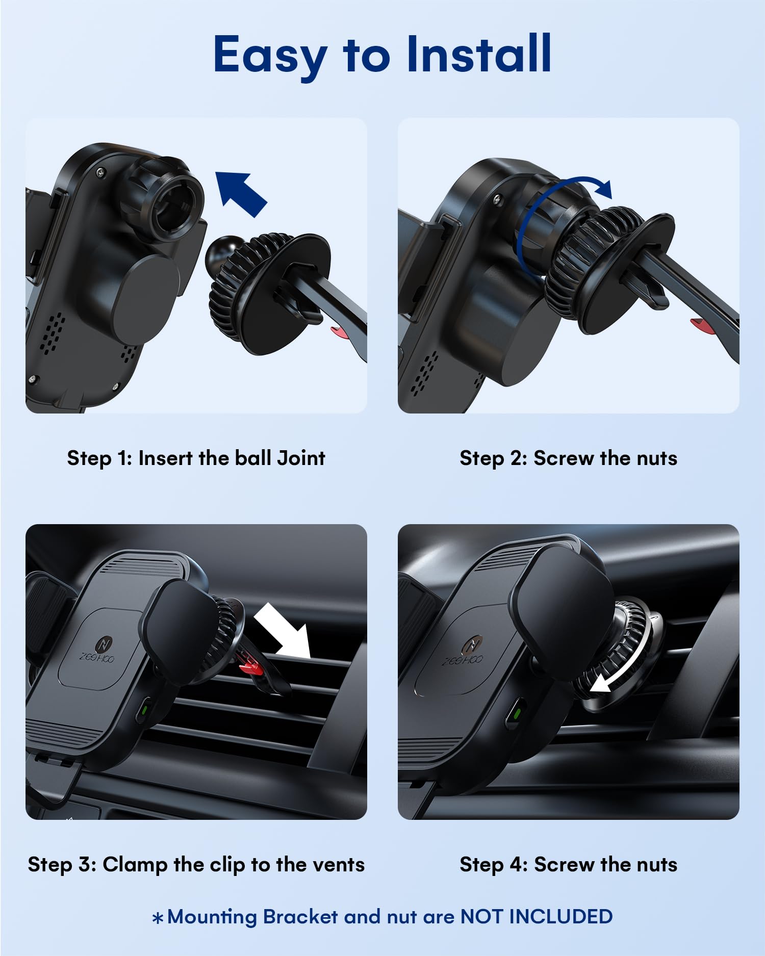 Zeehoo Car Mount Vent Clip Replacement, Universal Air Vent Clip [0.67In(17 Mm) Ball Joint] For Wireless Car Charger&Car Phone Holder, Vent Ball Mount For Garmin Nuvi Serie 3.5-7" Sat Nav