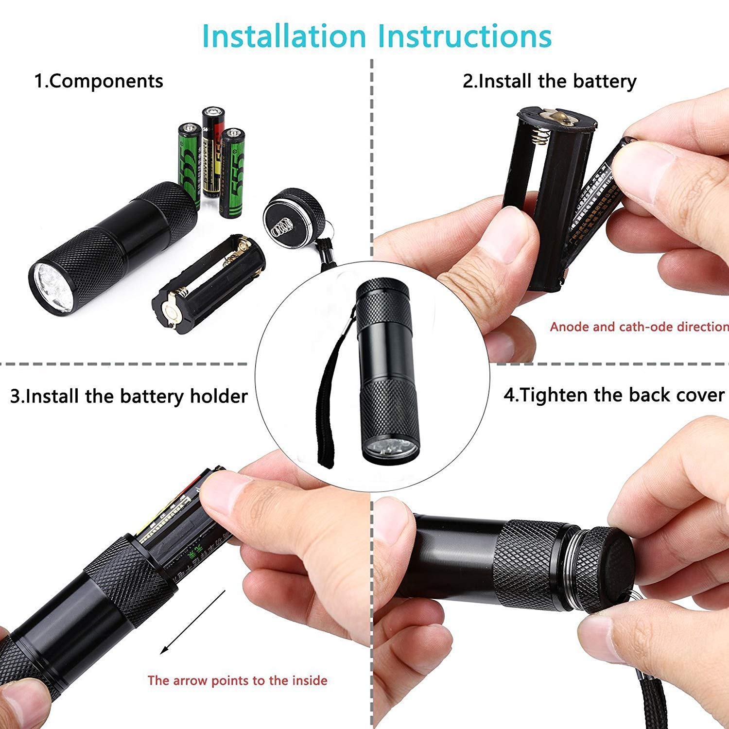Optimal Shop 6 Pack Uv Blacklight 9 Led Flashlight Torch Light Outdoors Etc-Blue (6 Pack-Blue)
