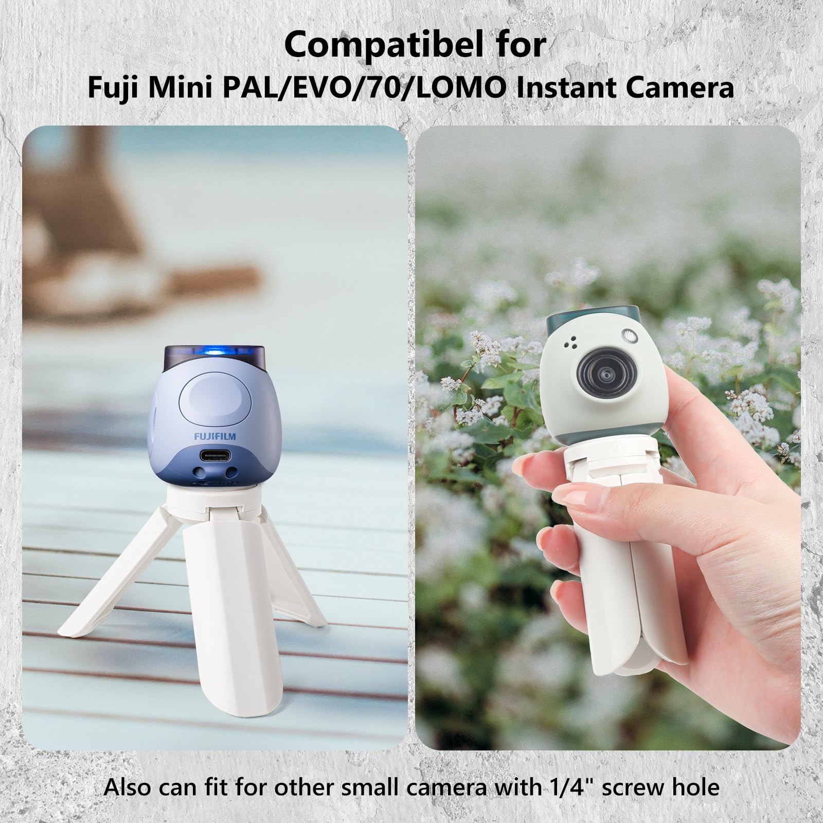 Muziri Kinokoo Mini Tripod For Fuji Instax Pal With 1/4 Inch Screw - Compatible For Instax Pal/Evo/70/Lomo Instant Camera - Portable Camera Tripod With Slip Resistant Rubber Footpads - White