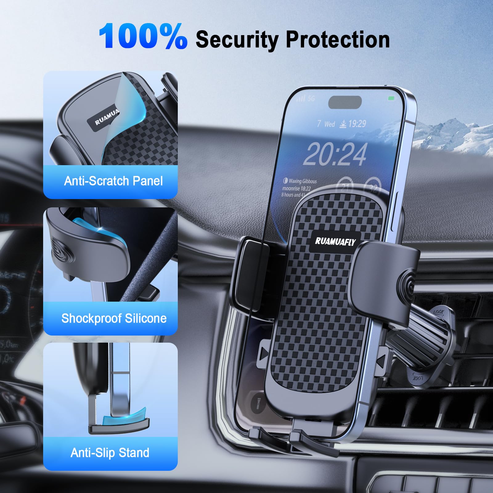 Ruamuafly [ ] Phone Holders For Your Car Vent Extended Metal Hook [Ultra-Stable] [Wider Clamp &Fit Thicker Case] Cellphone Car Mount For Iphone 16 Pro Max 15 Plus 14 13 12 Android Samsung S24 Ultra Pixel
