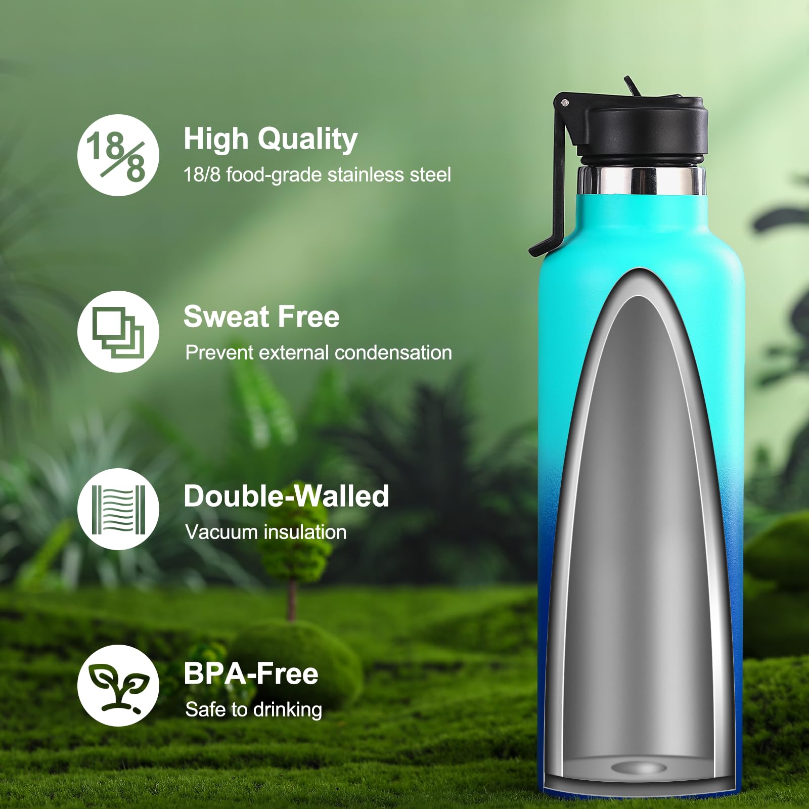 Werewolves Insulated Water Bottle With Straw Lid & Handle Lid, Stainless Steel Water Bottle