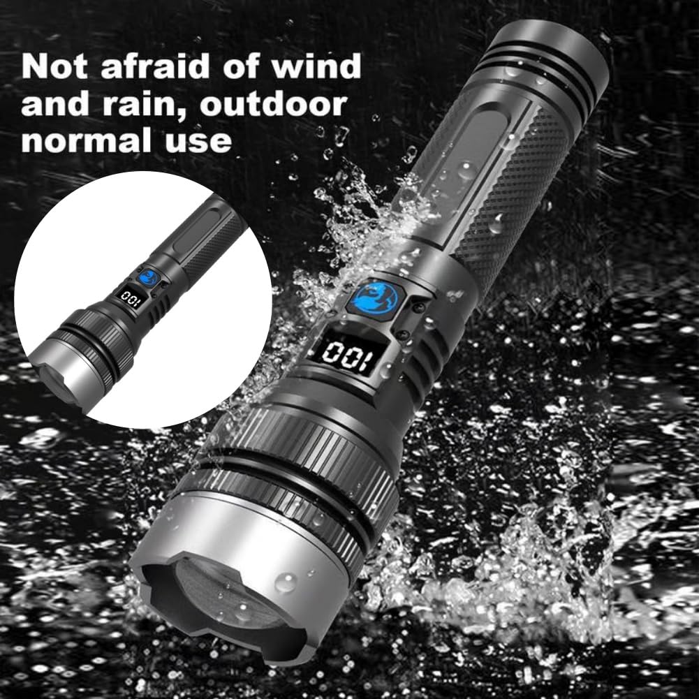 Cohbskj Benighty Flash Light,   Ultimate Survival Flashlight, Long Range 5000Ft, Lcd Digital Display, Acting As A Power Bank With 8 Light Modes, Outdoor (1Pcs)