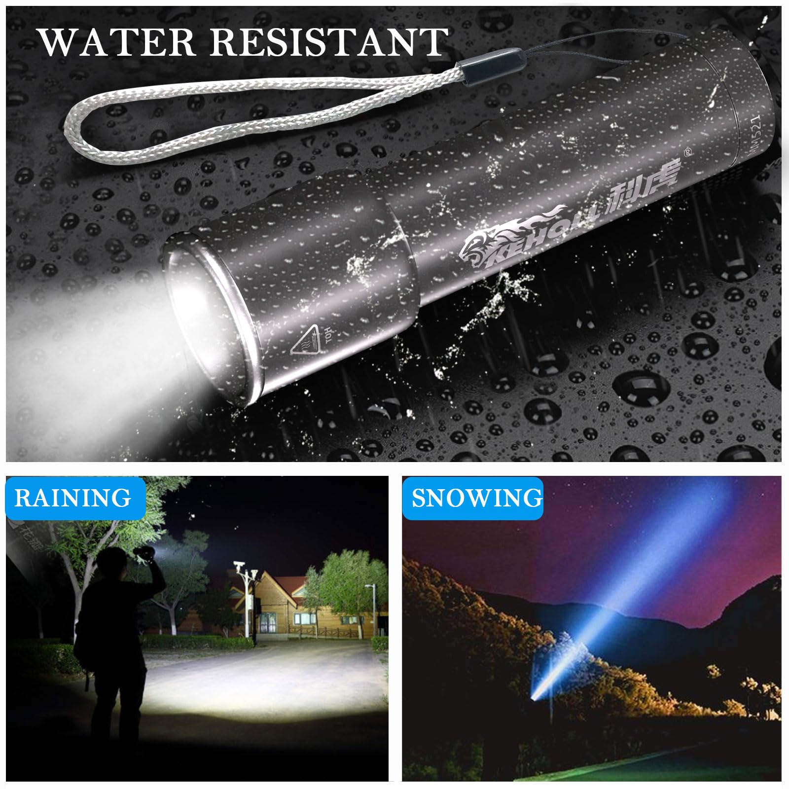 Keholl Rechargeable Flashlights High Lumens, 500Lm Bright Flashlight Βattery Include, Adjustable Led Mini Flashlight 6 Modes, Ipx5 Waterproof Handheld Flash Light For Home, Camping, Emergencies