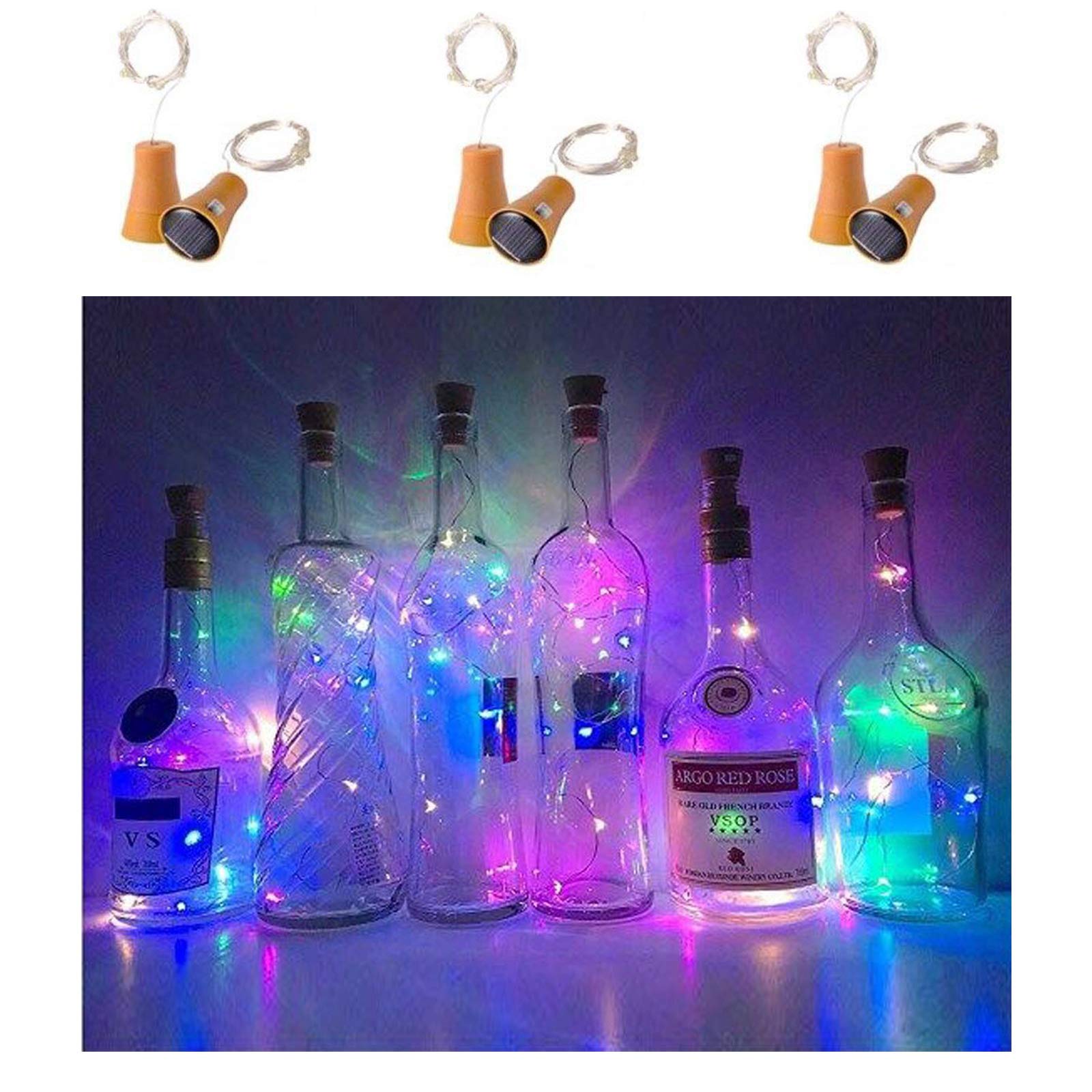 Ninite Lights 6 Pack Solar Powered Wine Bottle Lights, 20 Led Waterproof Copper Cork Solar Lights For Wedding Christmas, Outdoor, Holiday, Garden, Patio, Pathway Decor (Colorful)