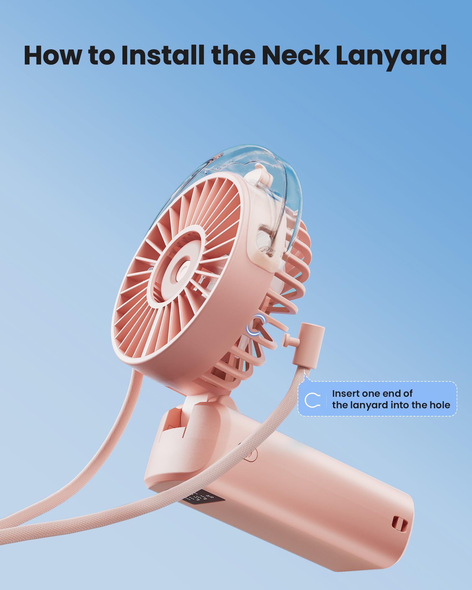 Gaiatop Portable Misting Fan, 180° Foldable Handheld, 3 Speeds Usb Rechargeable, Spray Water Mist
