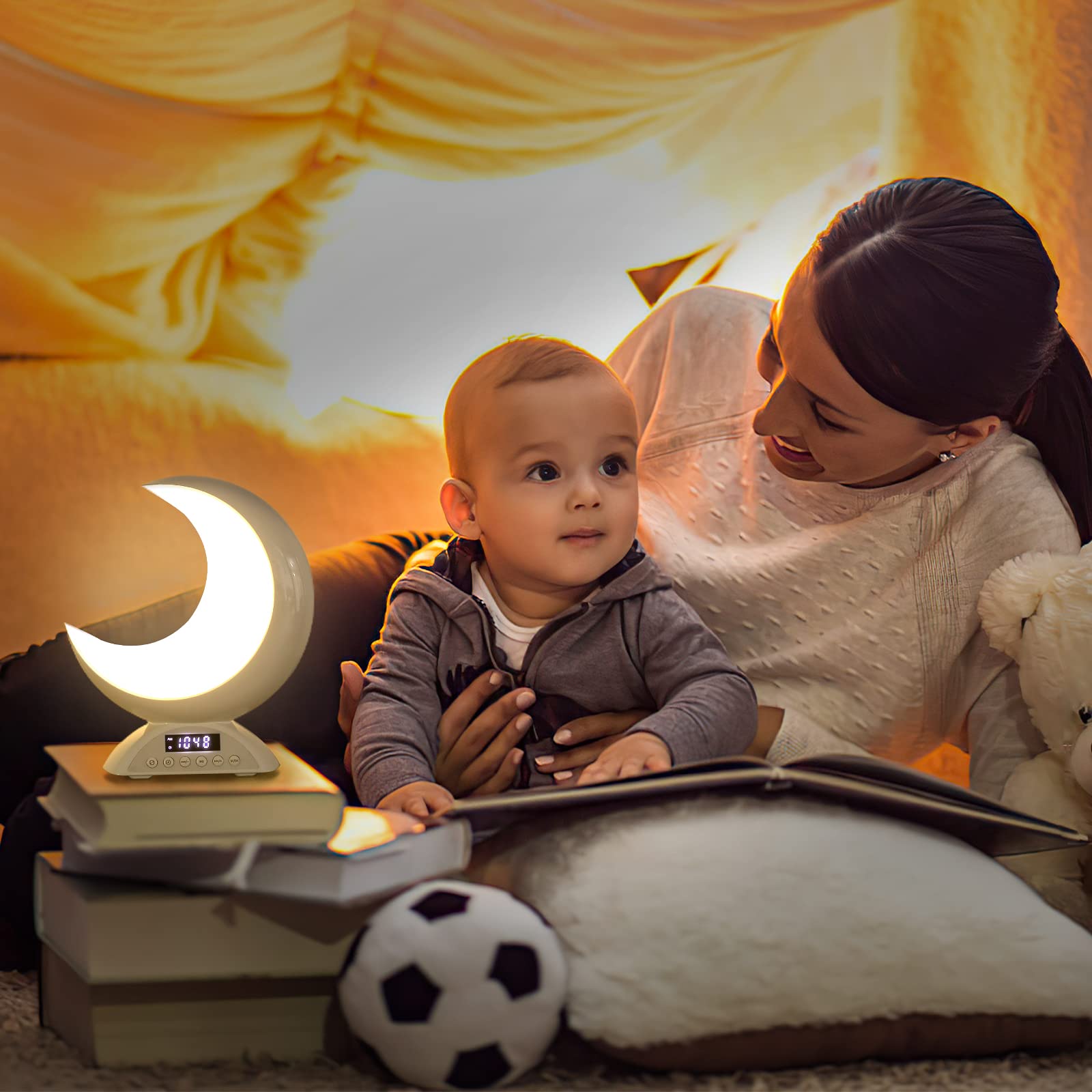 Brnewo Touch Moon Table Lamp With Time Alarm Clock, Rgb Adjustable Light With Bluetooth, With Scene Mode And Music Mode, Warm White Led Moon Light, Suitable For Home Decoration, Bedroom Living Room Desk.