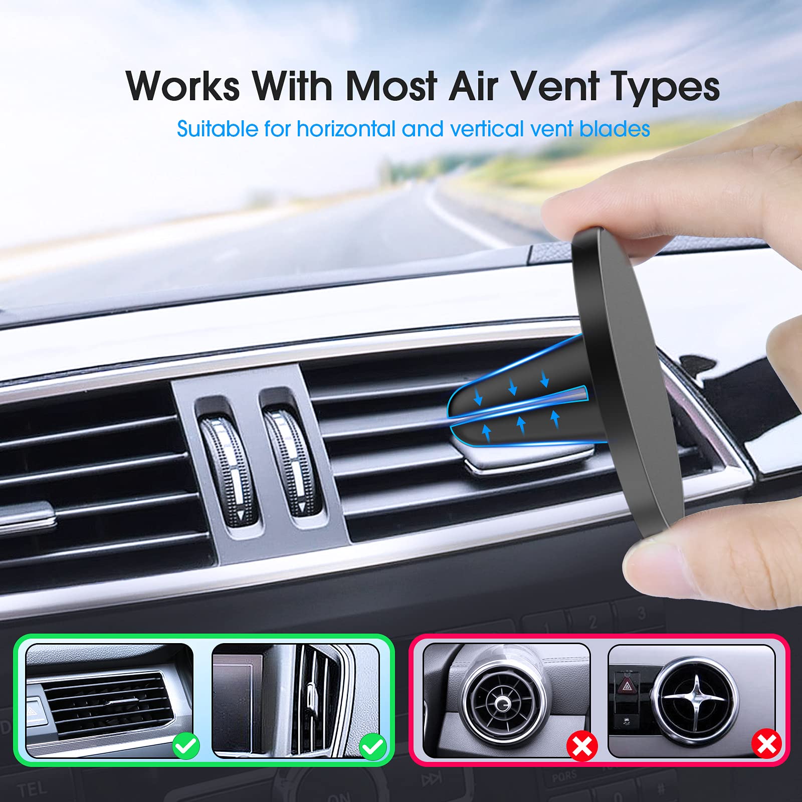Techmatte For Magsafe Car Mount, Magnetic Air Vent Phone Holder For Car Compatible With Iphone 16 15 14 13 12 Pro Max Plus Mini & Magsafe Case, Portable Electronic Device Mount (2 Pieces, Black)