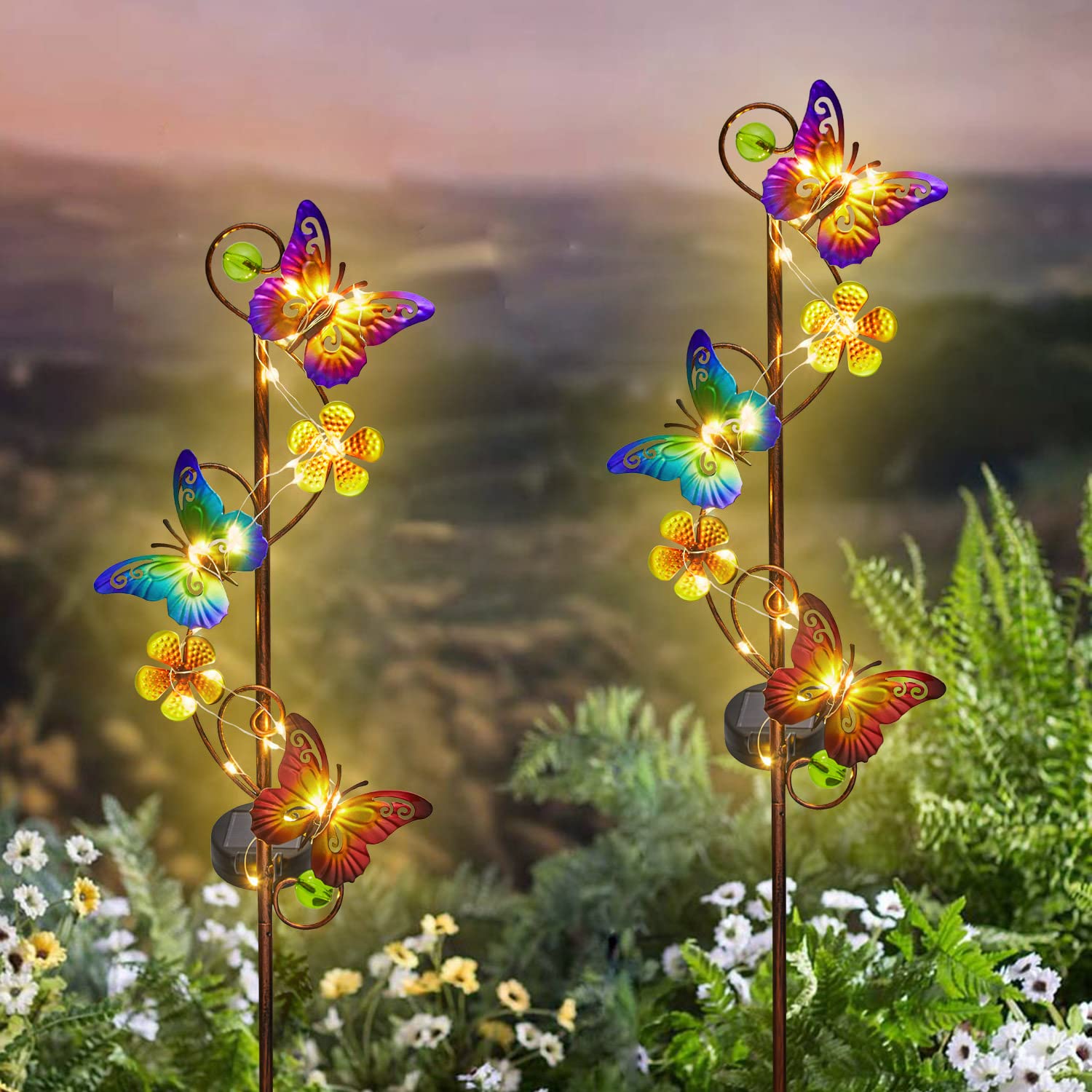 inhome Solar Garden Lights Butterfly Garden Decor Outdoor Waterproof Metal Butterfly Decorative Solar Stake Lights For Yard,Lawn,Patio,Walkway,2 Pack Butterfly  For For Women Mom Grandma Gardening