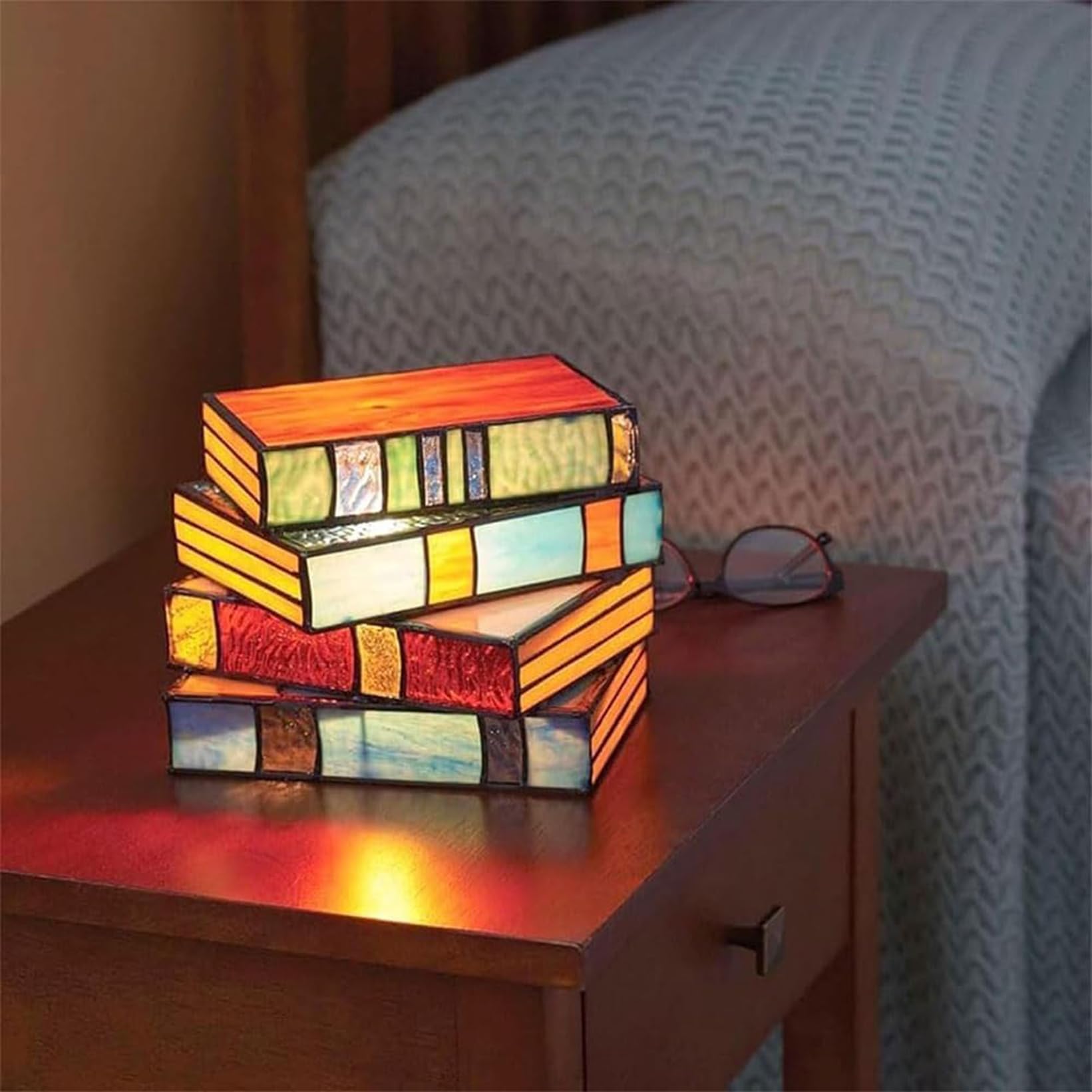Hopanrel Stained Stacked Books Lamp, Pvc, Nightstand Desk Lamp, Vintage Table Lamp For Living Room, Bedroom, Office