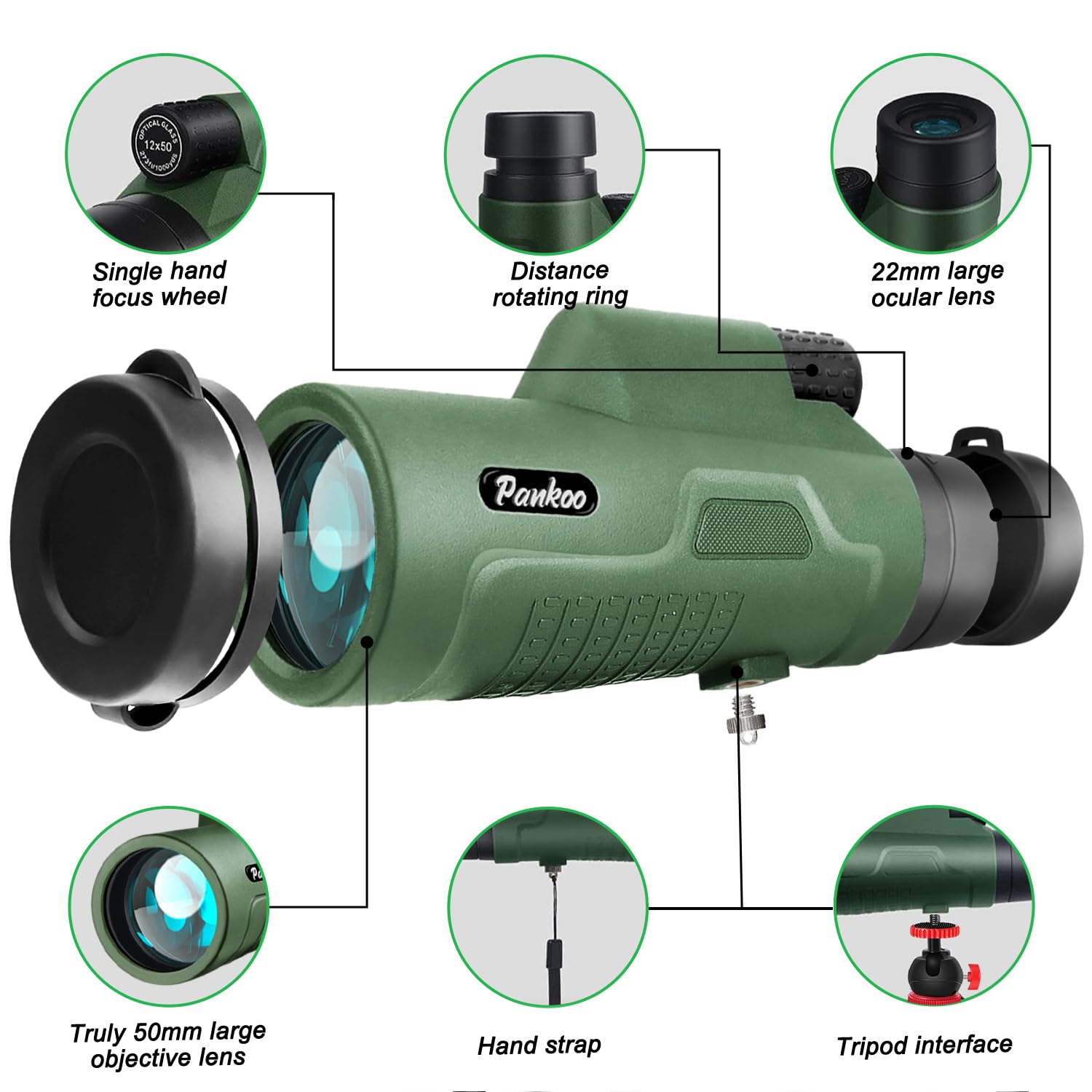 Pankoo High-Definition 12X50 Monocular For Adults - Includes Smartphone Adapter, Tripod & Hand Strap - Premium Bak4 Prism & Fmc Lens - Ideal For Bird Watching, Sports, Hiking, And Travel