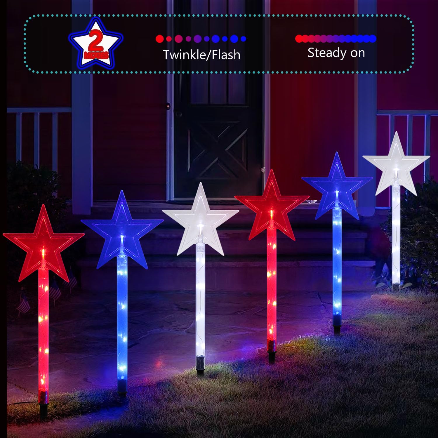 Ohwewant 6Pcs Red White And Blue Star Lights For Outdoor 4Th Of July Decorations, Waterproof Solar 4Th Of July Lights Outdoor Patriotic Decorations For July 4Th Independence Day, Memorial Day