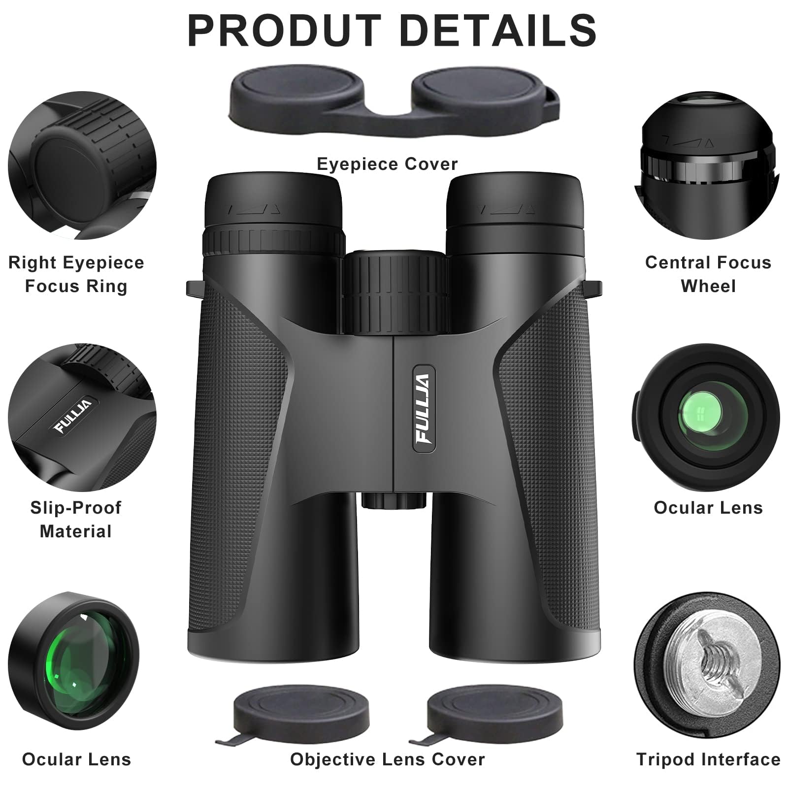 Fullja 12X42-High-Power-Compact Binoculars For Adults - Lightweight Binoculars For Women Girls, Easy Focus Waterproof With Bak4 Prism Lens For Bird Watching, Hiking, Hunting, Sports Event