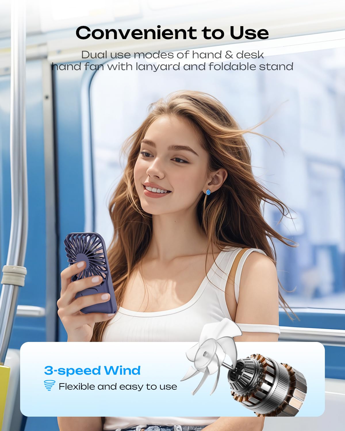 Otlonpe Mini Portable Handheld Fan, Small Personal Rechargeable Hand Held Fan With Foldable Stand