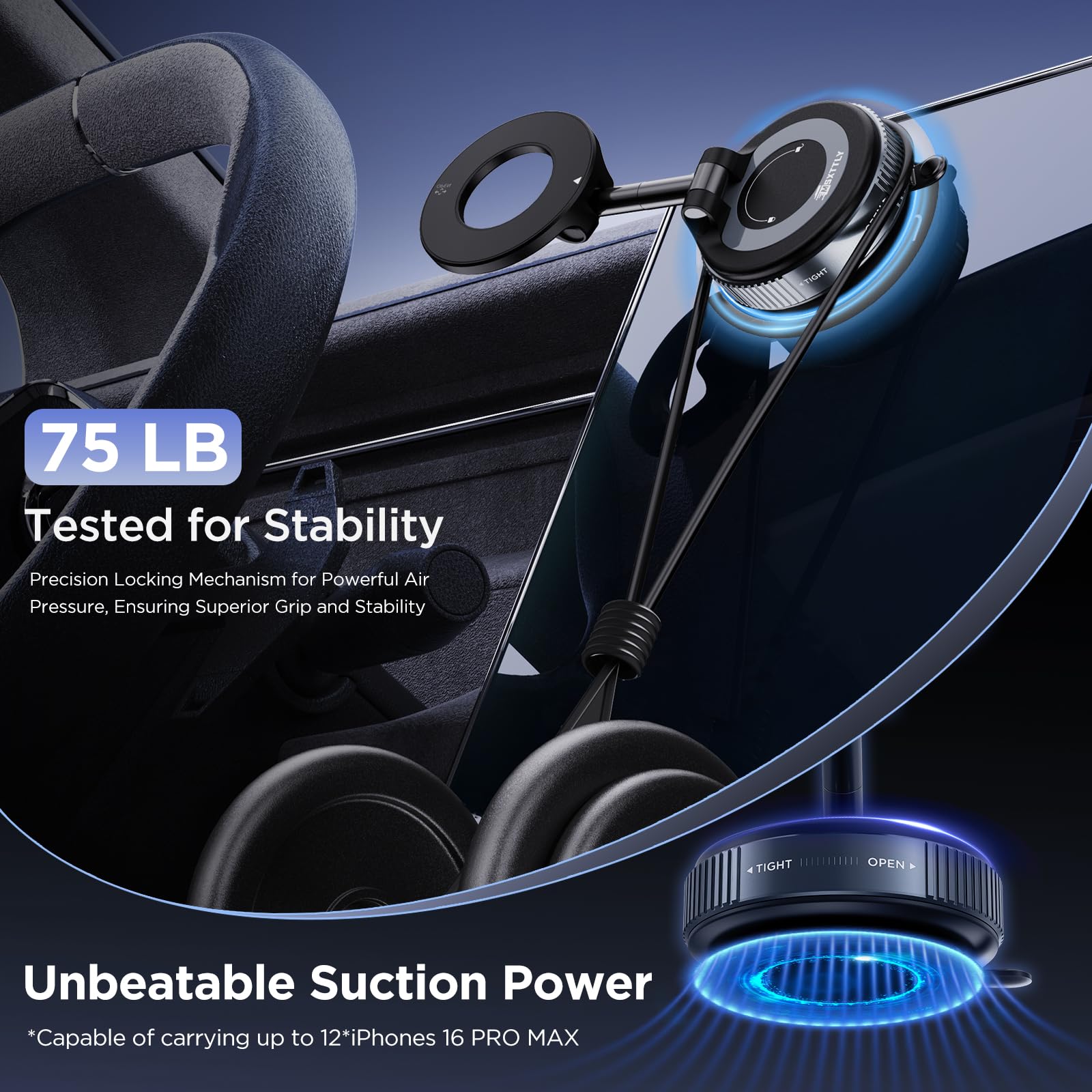 Msxttly Vacuum Magnetic Phone Holder For Car Suction Cup Phone Mount Adjustable Suction Phone Mount   Vacuum Magnetic Phone Stand For All Smartphones & All Vehicles/Gym/Mirror (Black)