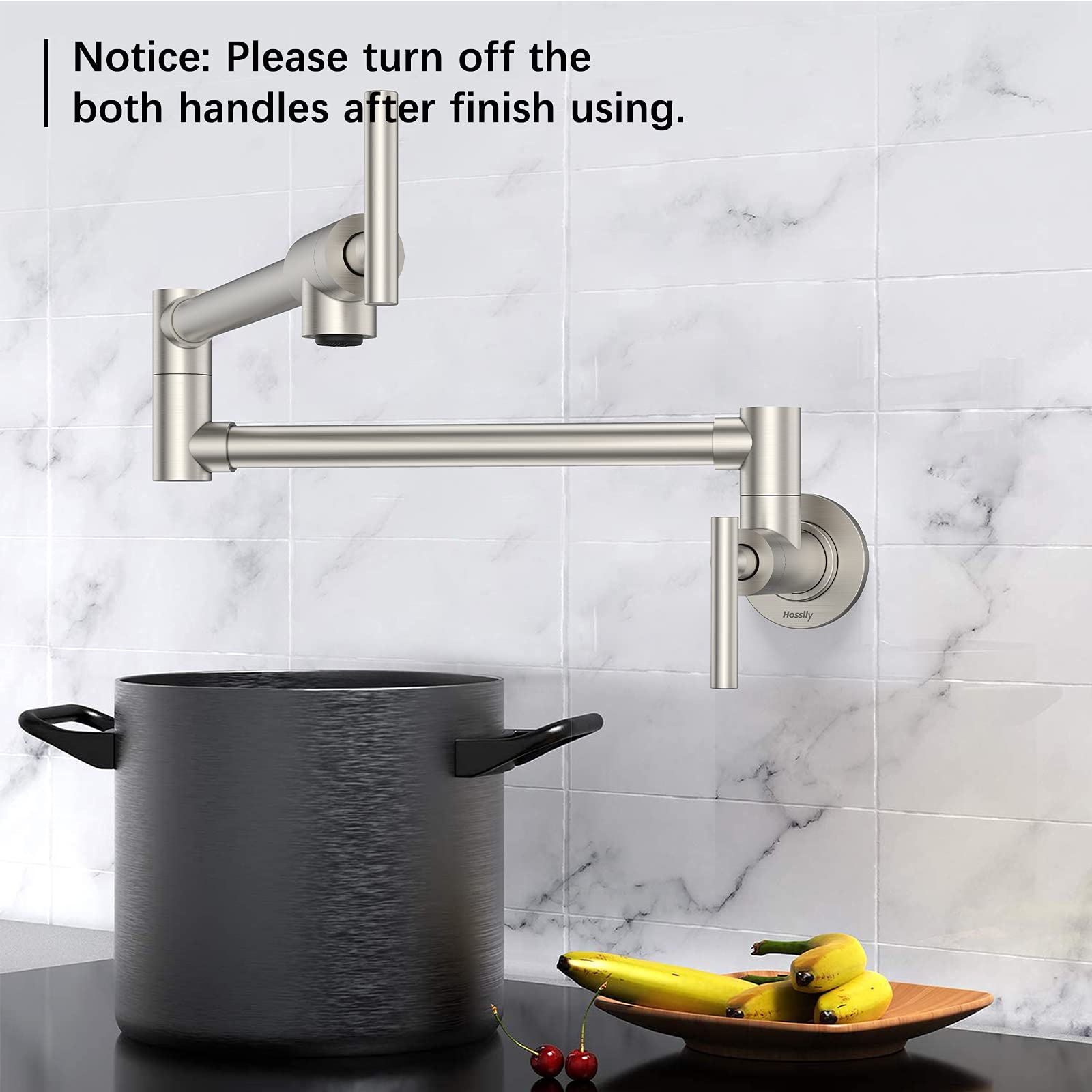 Hosslly Pot Filler Faucet, Wall Mount Lead- Brass Pot Filler Kitchen Faucet With Cupc , Folding Stretchable Kitchen Faucet With Double Joint Swing Arms, Single Hole - Brushed Nickel