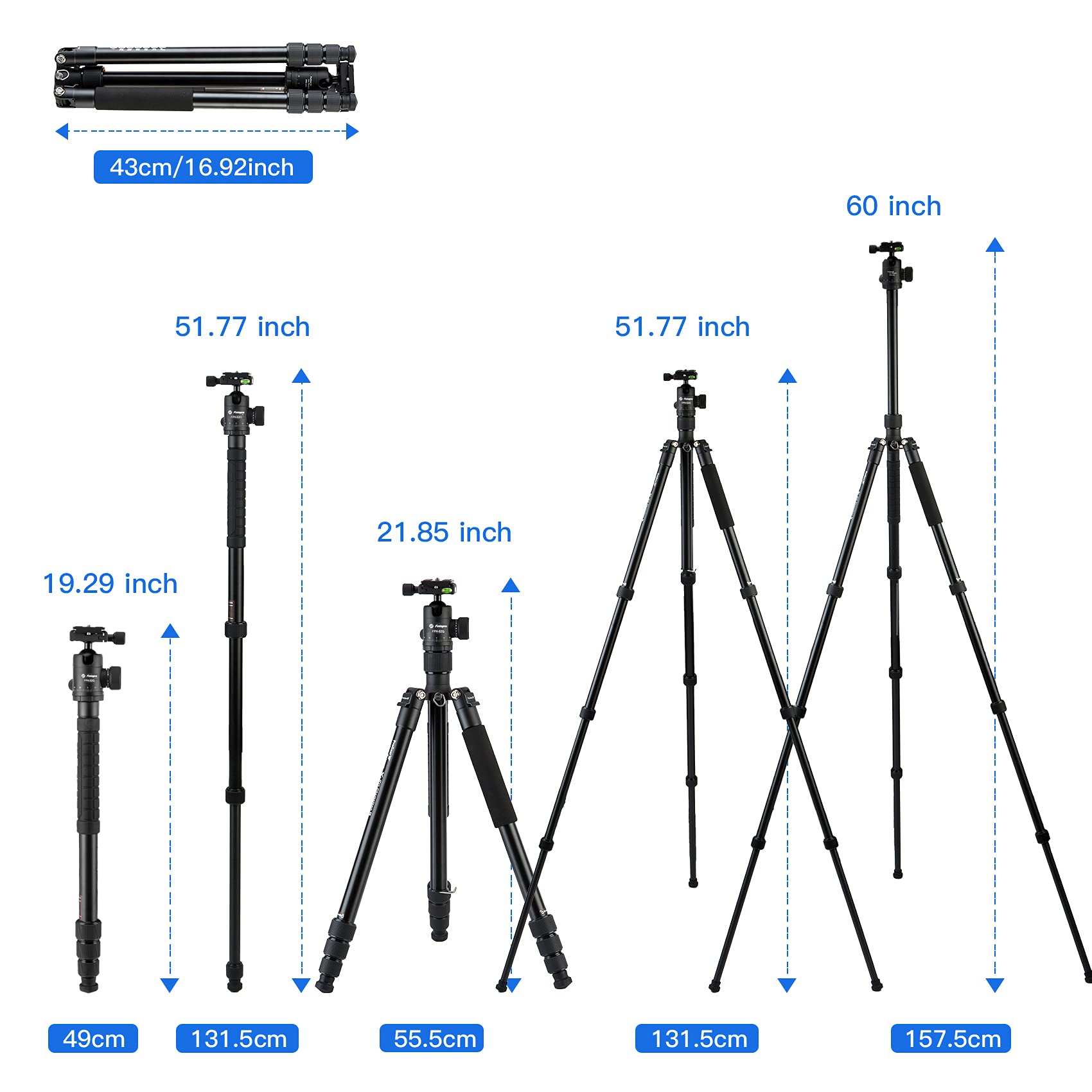 Zsftb Professional Ball Head Tripod For Camera, 58 Inch Aluminum Tripod With 14 Inch Quick Release Plate, Monopod For Travel, Max Load 33Lbs15Kg (E-5I)