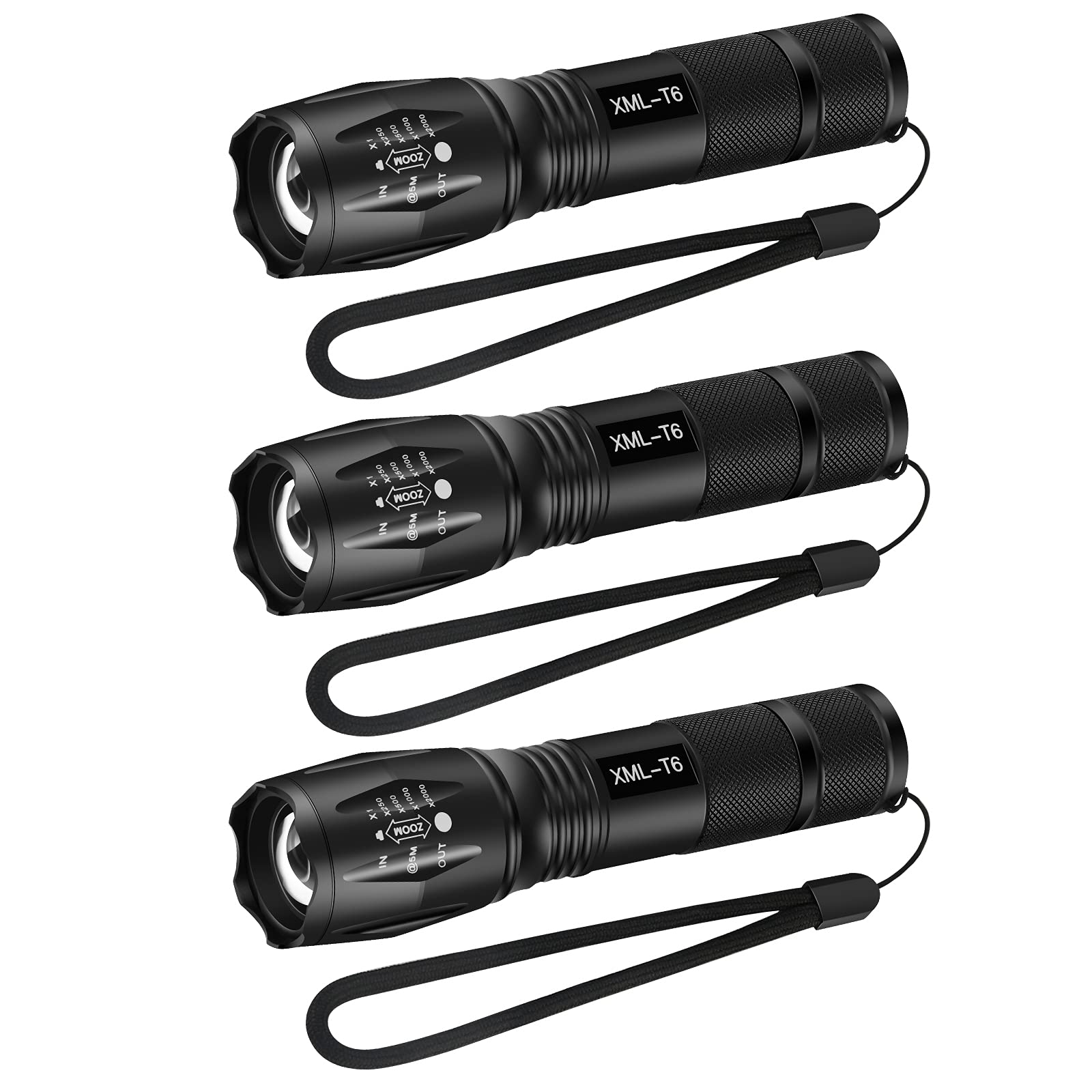 Khoow 3 Pack Led Flashlight,5 Modes Water Resistant Tactical Flashlight,Zoomable High Lumen Emergency Handheld Flashlight