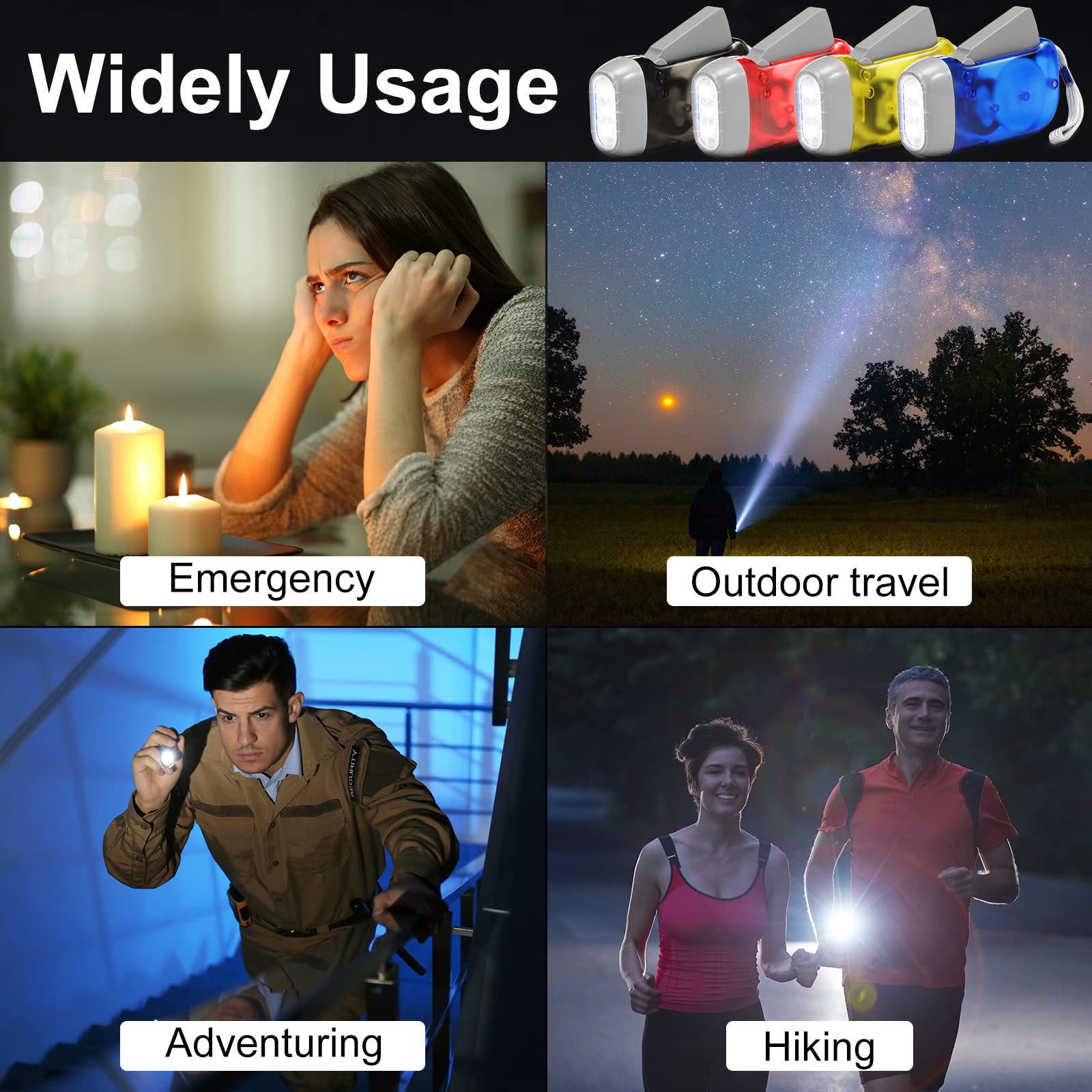 Leelosp 48 Pcs Hand Crank Flashlight No Battery Required Cranked Flashlight Manual Press Flash Light 3 Led Squeeze Light For Camping Hiking Power Outage (Red Blue Yellow Gray)