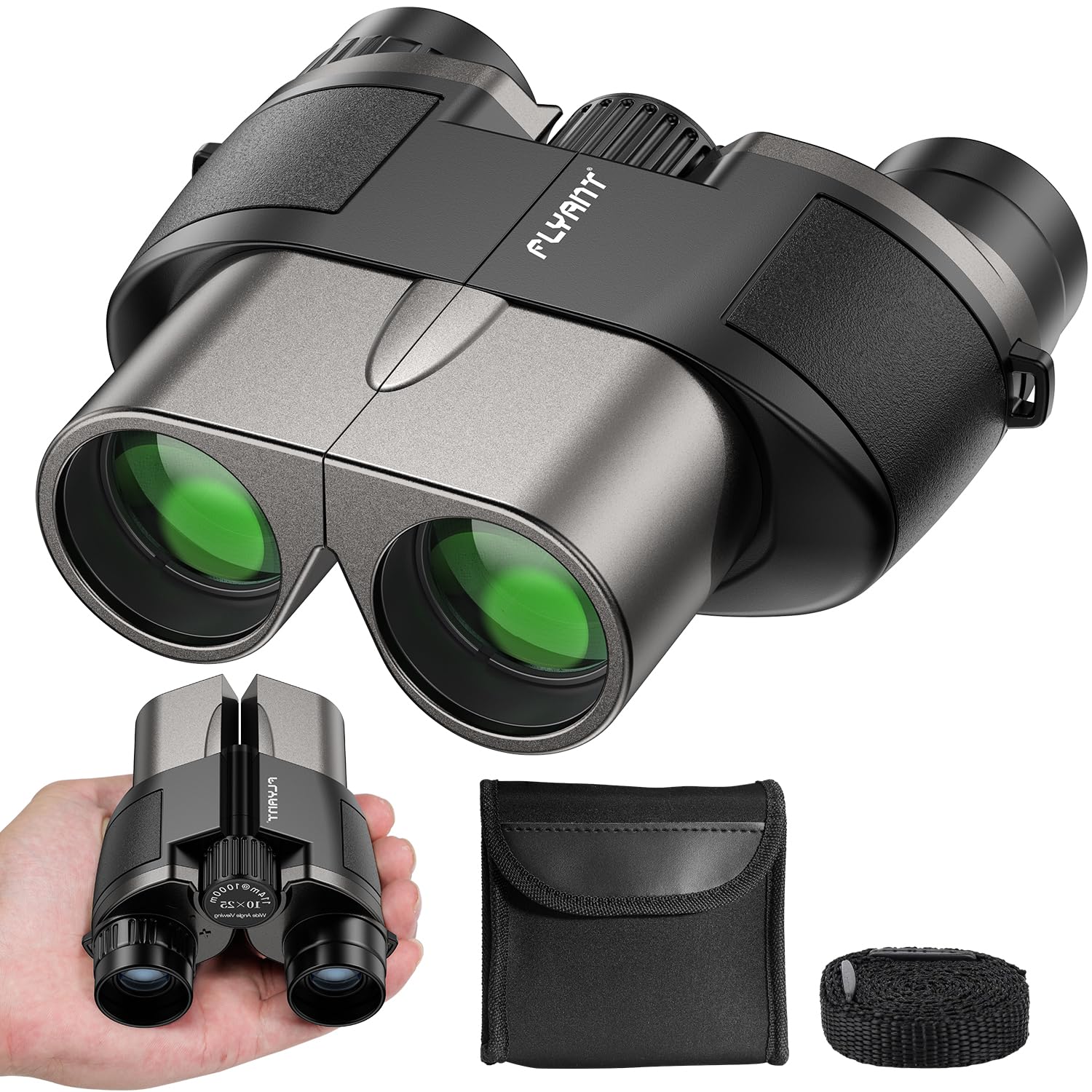 Flyant 12X25 High Powered Binoculars For Adults, Compact Binoculars With Clear Low Light Vision, Easy Focus Waterproof Small Binocular For Bird Watching, Hunting, Hiking, Cruise Ship, Travel, Concerts
