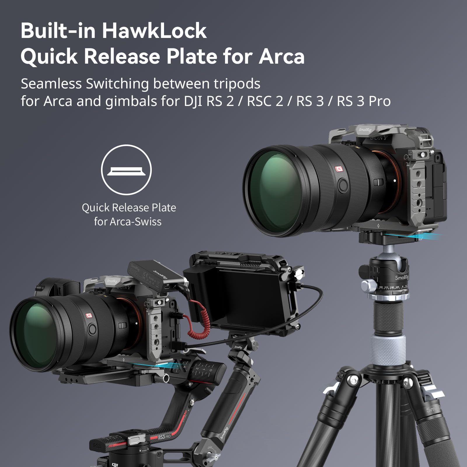 Smallrig Hawklock Quick Release Cage For Sony A7R V/A7 Iv/A7S Iii/A7R Iv/A1, Camera Cage With Cold Shoe/Nato Rail/Quick Release Plate For Arca, Full Access & Anti-Scratch Design - 4481