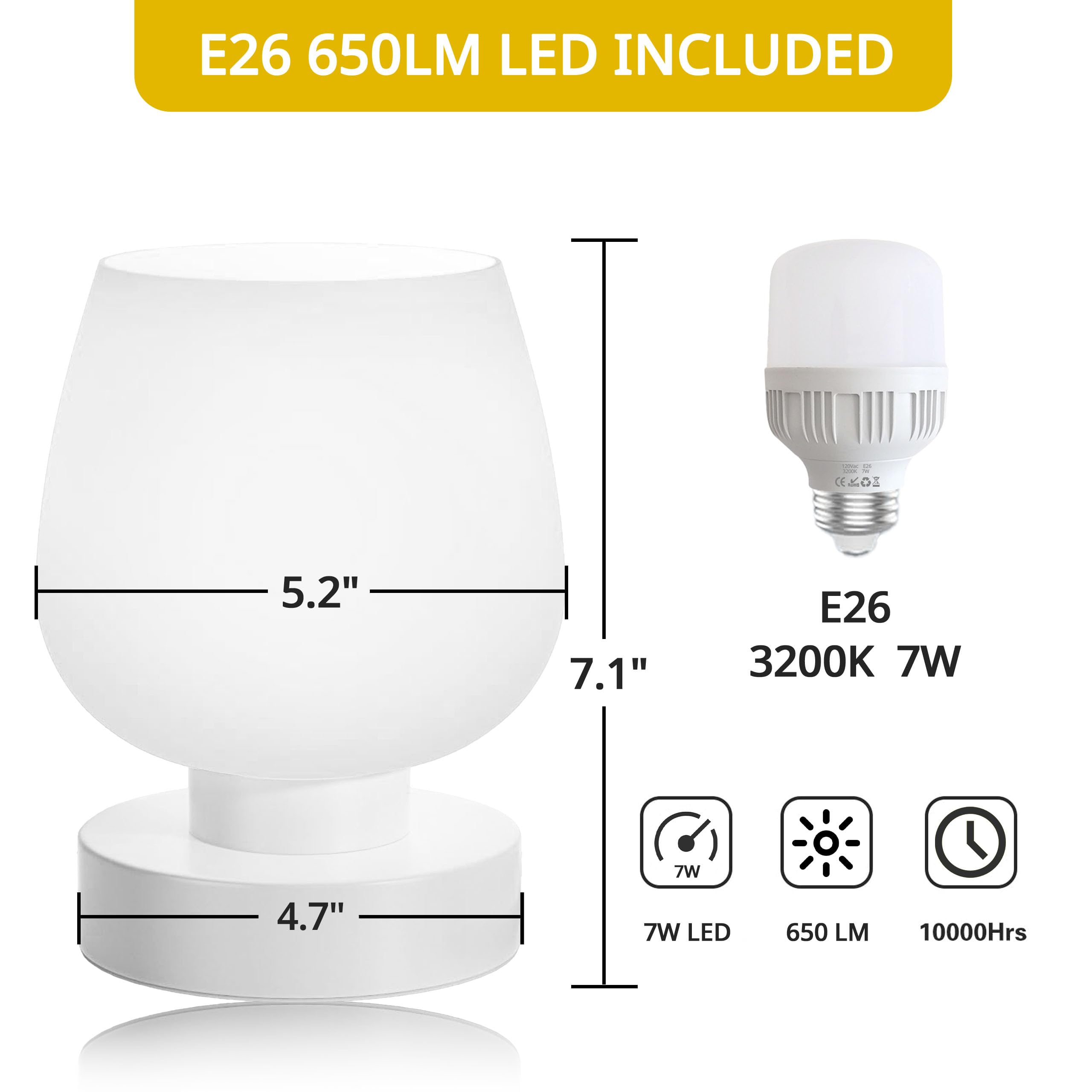 Ecoespti Touch Bedside Lamp, Mini Stepless Dimmable Table Lamps For Bedroom For Night Stands, Small Desk Lamp With Brightness Memory, Usb Charging Ports, Warm Led Bulb, White, Round Shape, 1 Set