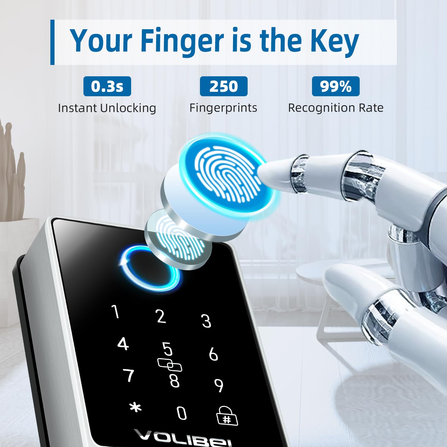 Volibel Smart Lock, 7-In-1 Keyless Entry Door Lock With Fingerprint, Remote & Voice Control, Auto Lock, Electronic Touchscreen Deadbolt Lock, Biometric Smart Door Lock For Front Door, D1-T