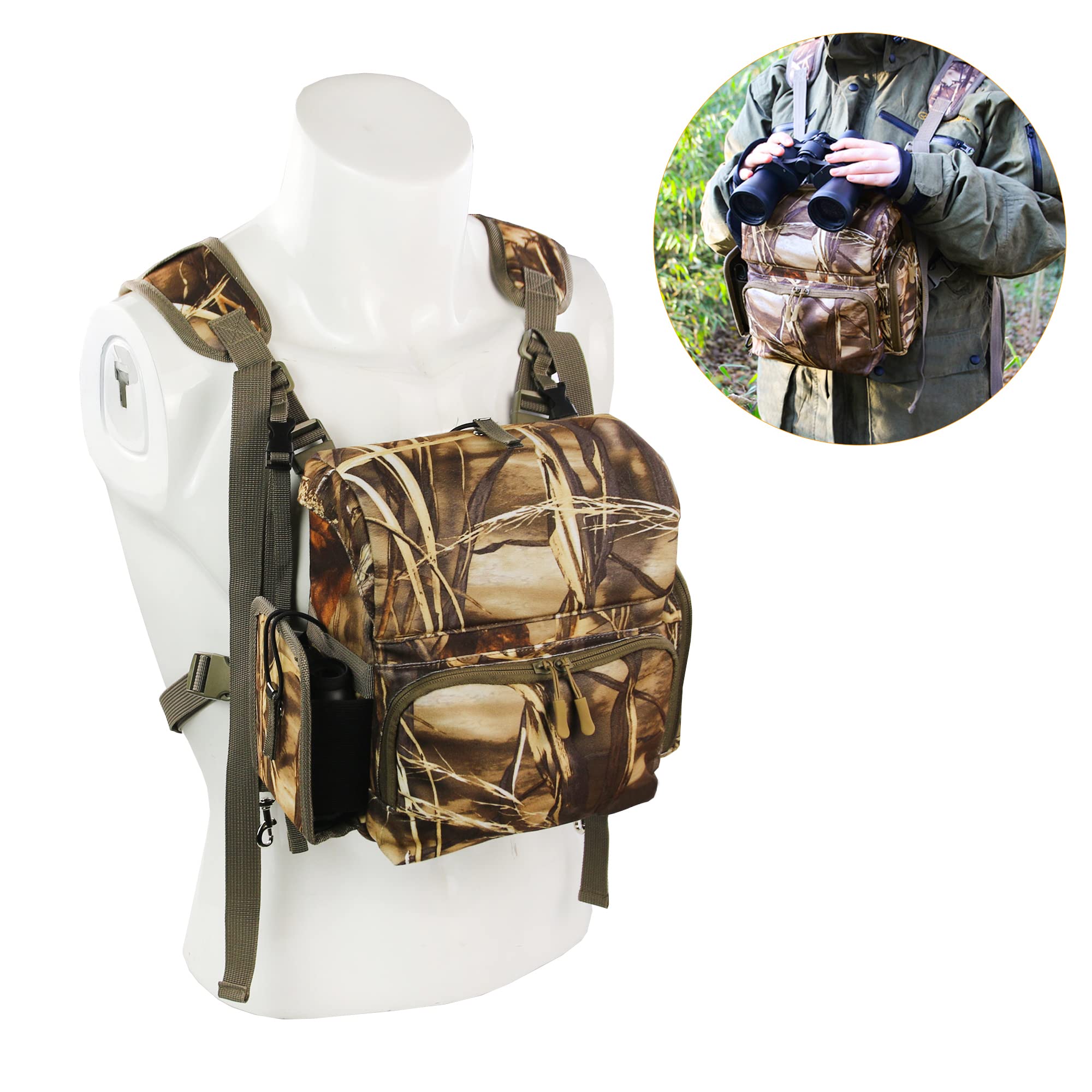Mdstop Binocular Harness Chest Pack, Bino Case With Rangefinder Pouch, Bino Harness, Binocular Chest Pack, Chest Pack For Hunting, Binocular Harness For Bird Watching, Hunting, Hiking, Shooting