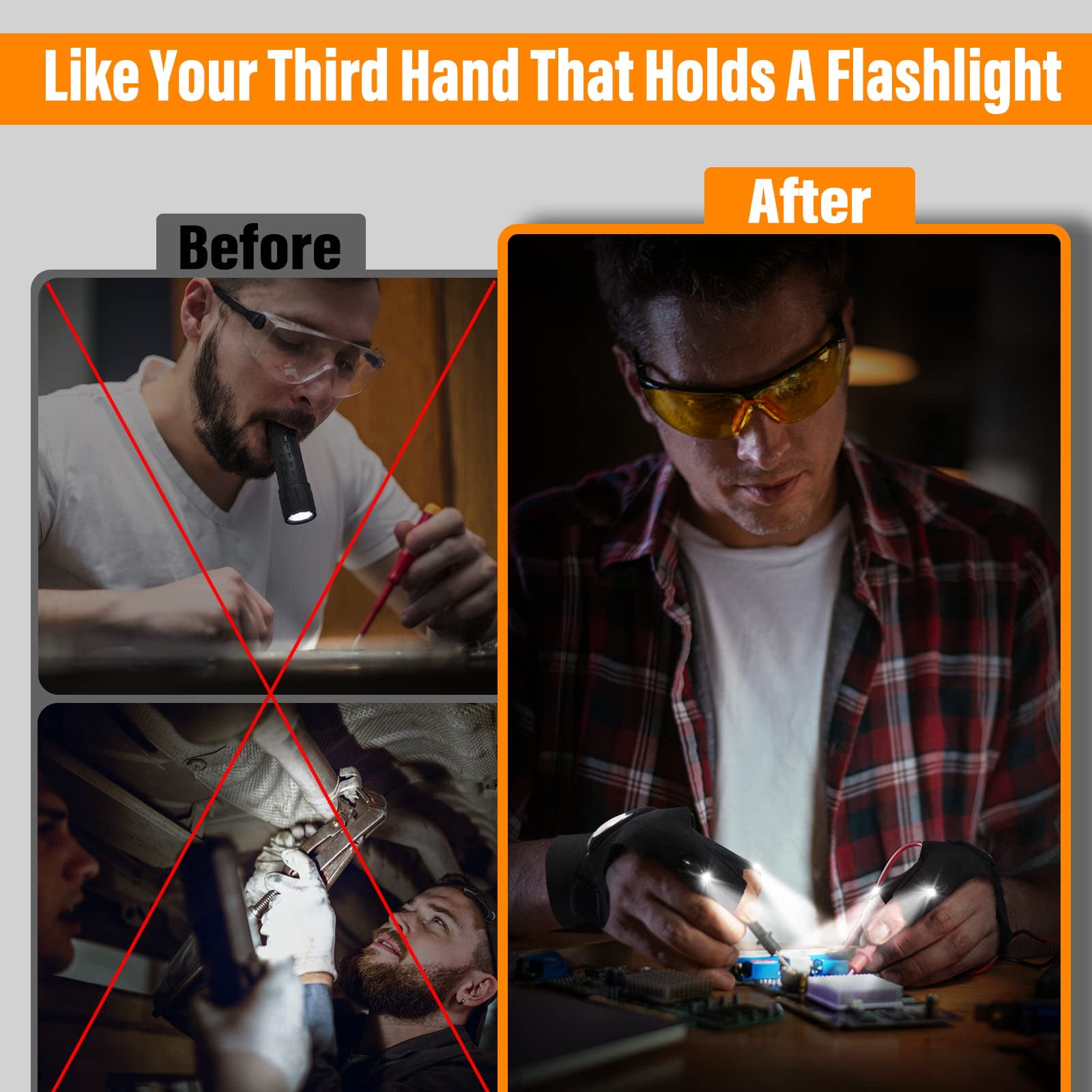 Apicey  For Men Dad Boyfriend Husband Him Father'S Day Birthday, Led Flashlight Gloves, Hands  Finger Lights Cool Gadgets For Repairing Fishing Grilling Camping