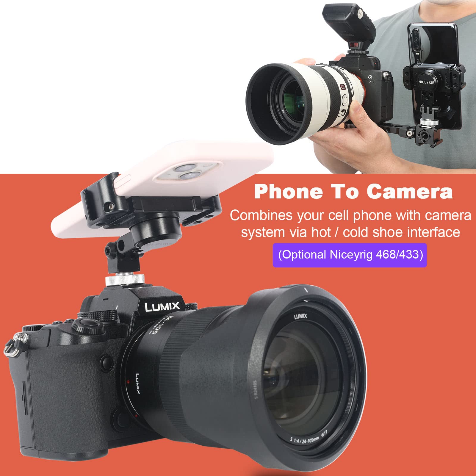 Niceyrig Aluminum Tripod Mount Holder For Iphone 16/15/14/13/12/11 Pro 6.1'', Pro Max 6.7'', Vlog Vlogging Smartphone Video Clamp With Cold Shoe Mount For Dslr Camera - 515