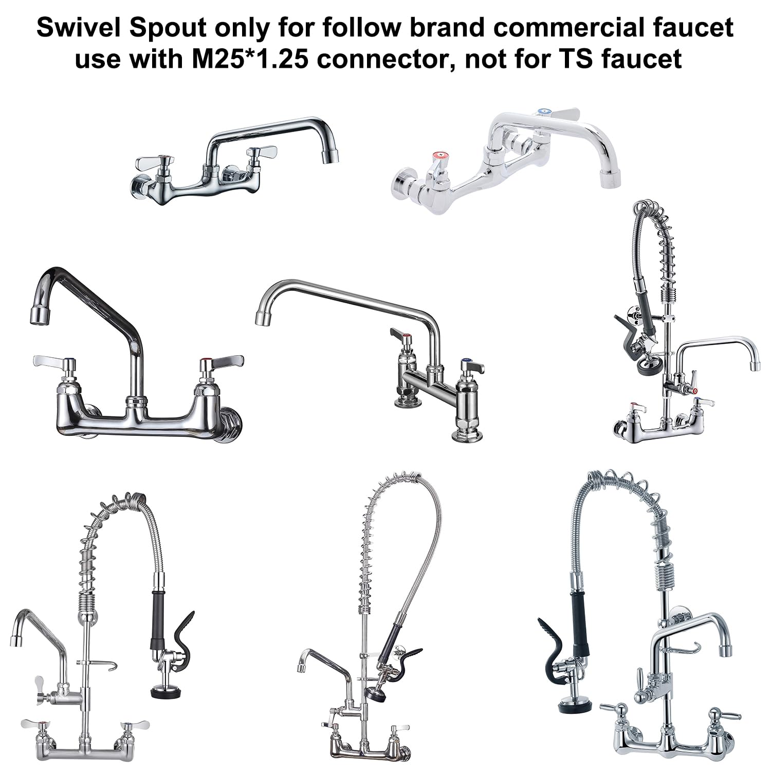 Kwode Swivel Swing Nozzle Spout 12 Inch Replacement Kit For Commercial Kitchen Sink Faucet Stainless Steel Add-On Spout Fits For 2 Or 3 Bay Compartment Sinks, Chrome Finish (M251.25Mm)