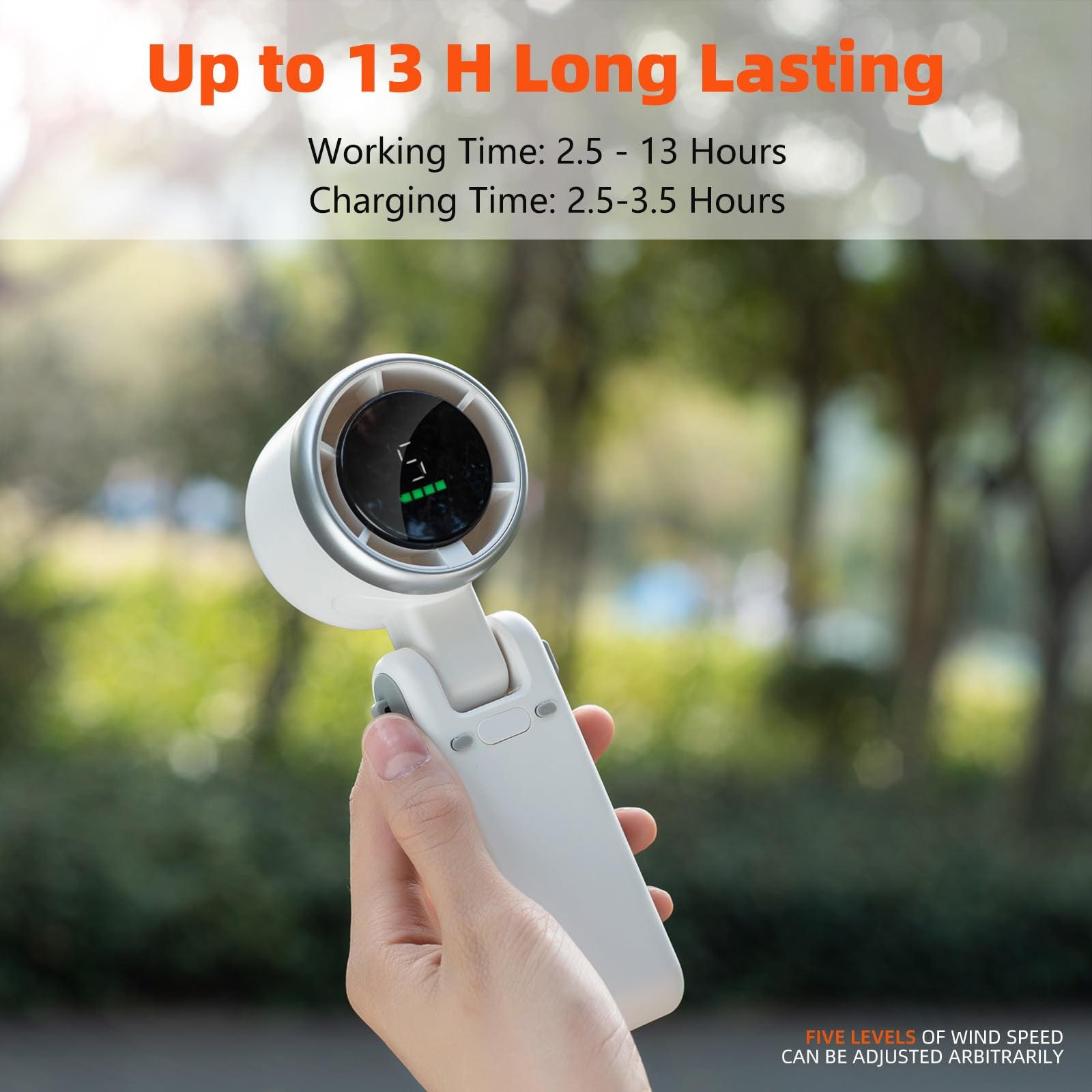 Handheld Portable Turbo Mini Fan With 3600Mah Rechargeable Battery, Led Display, 180 Foldable 3 In 1