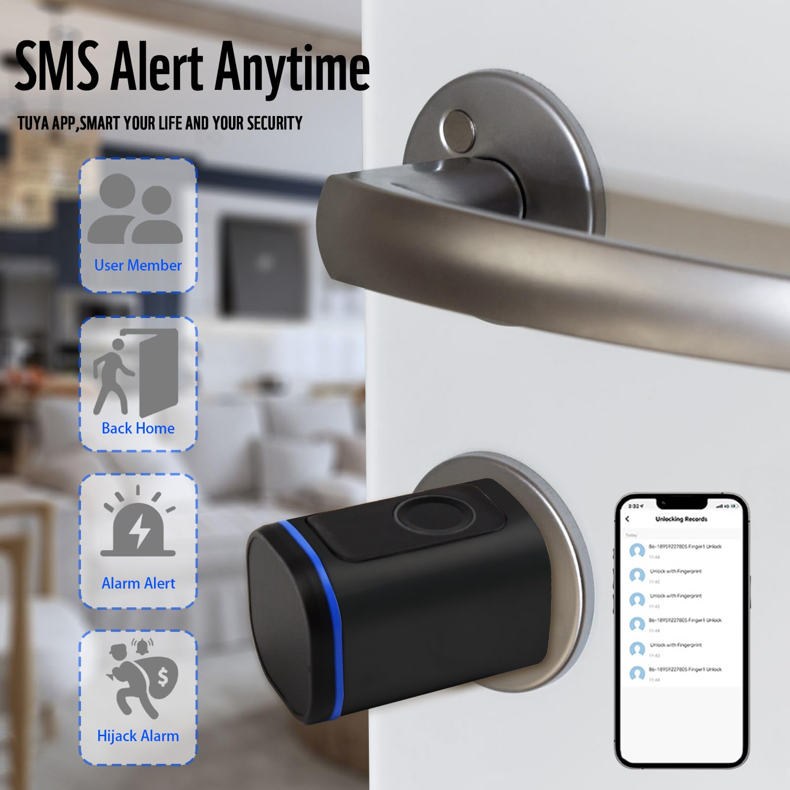Jshygoup Intelligent Door Locks Fingerprint Ic Card Key Cell Phone Application Household Intelligent Electronic Locks Applicable To Wooden Iron Security Door