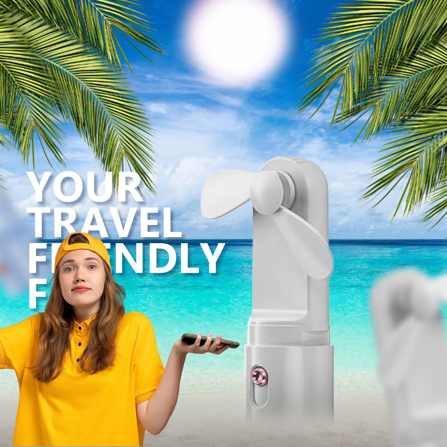 Portable Mini Fan - Usb Rechargeable & Battery Operated With 3 Speed Gears - Foldable Personal Fan