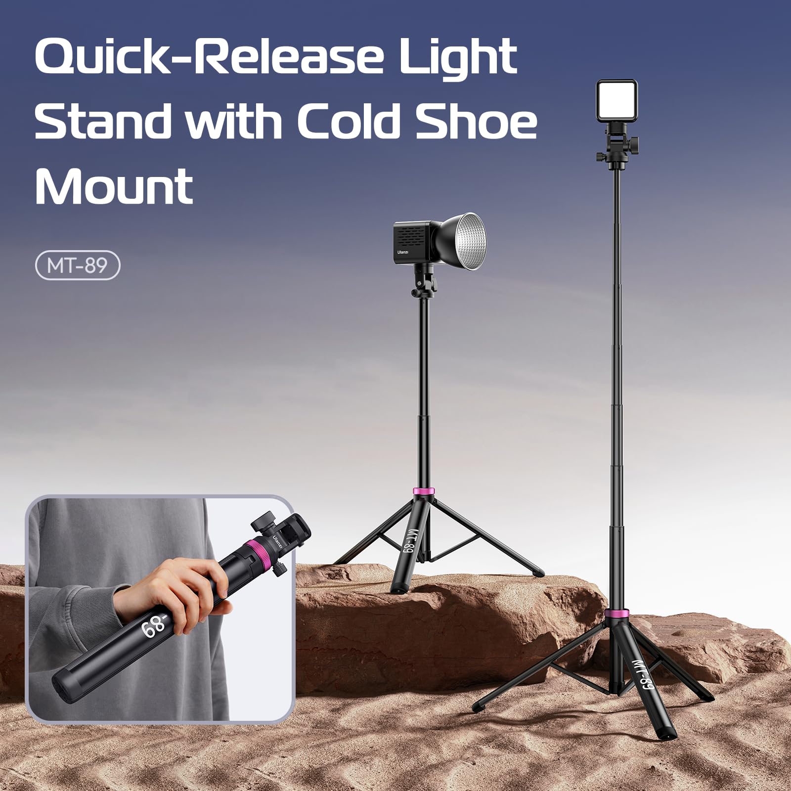 Ulanzi Mt-89 Extendable Tripod Aluminum, 82" Portable Adjustable Light Stand With 1/4" Screw Quick Release, 360° Ball Head Camera Phone Tripod For Camera Video Light Smartphone, Lightweight For Travel
