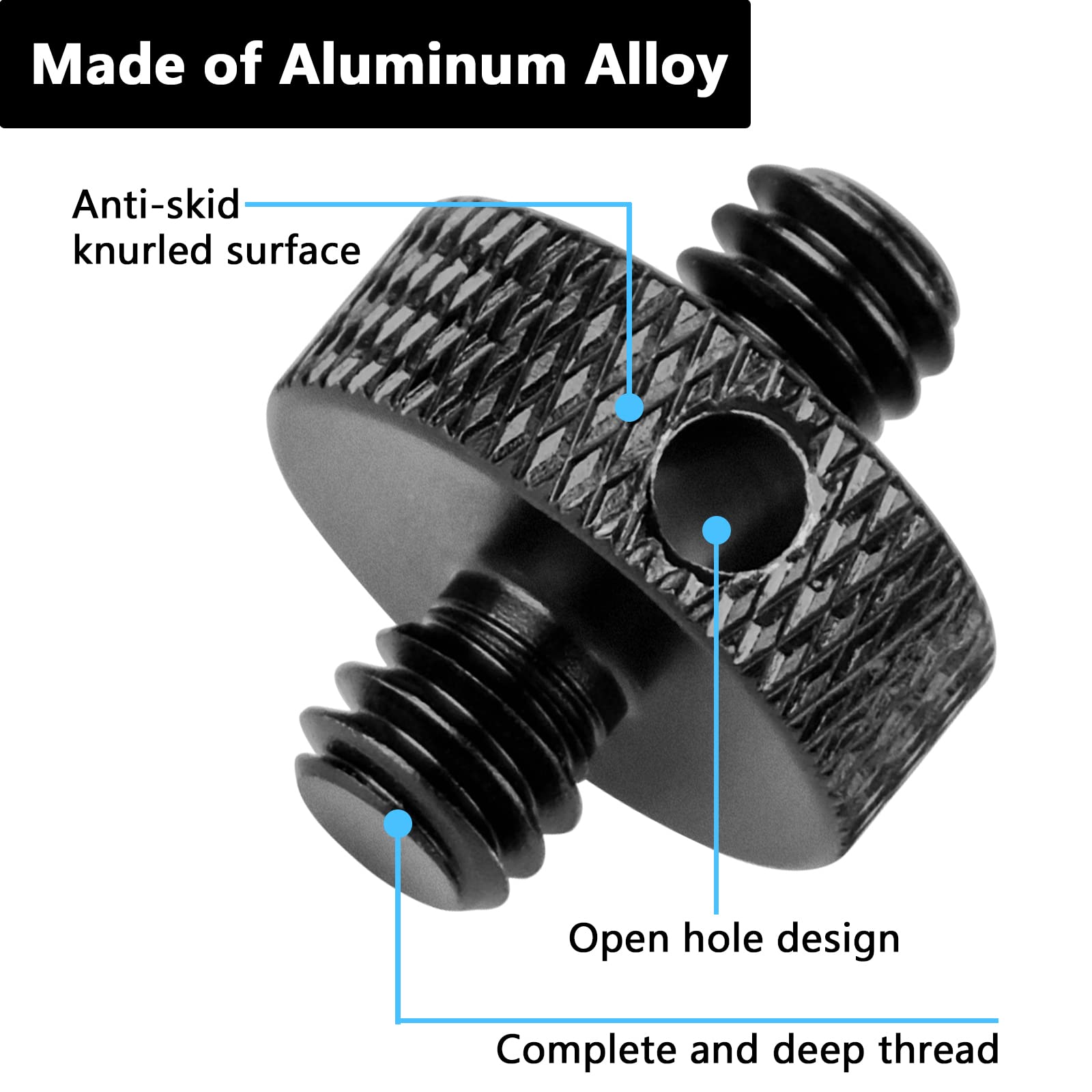 Sanchamy 1/4" Male To 1/4" Male Threaded Tripod Screw Adapter Standard Mounting Thread Converter W/Hole For Camera Cage Mount Light Stand Monopo Shoulder Rig Tripod-6 Packs(Hex Wrench Included)