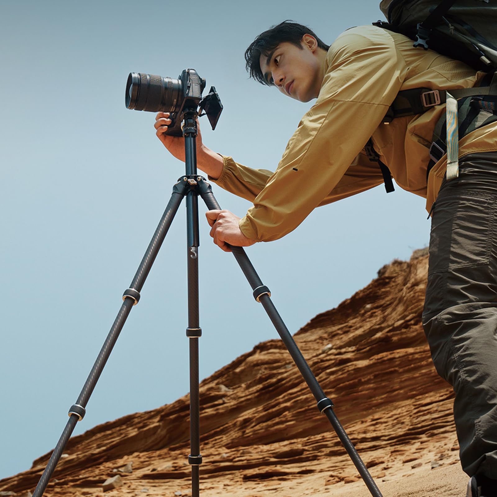 Falcam Treeroot 61" Carbon Fiber Small Travel Tripod Kit C141K-301, 4-Section Round Tube Legs, Quick Lock Tripod With Ballhead-T00A4903