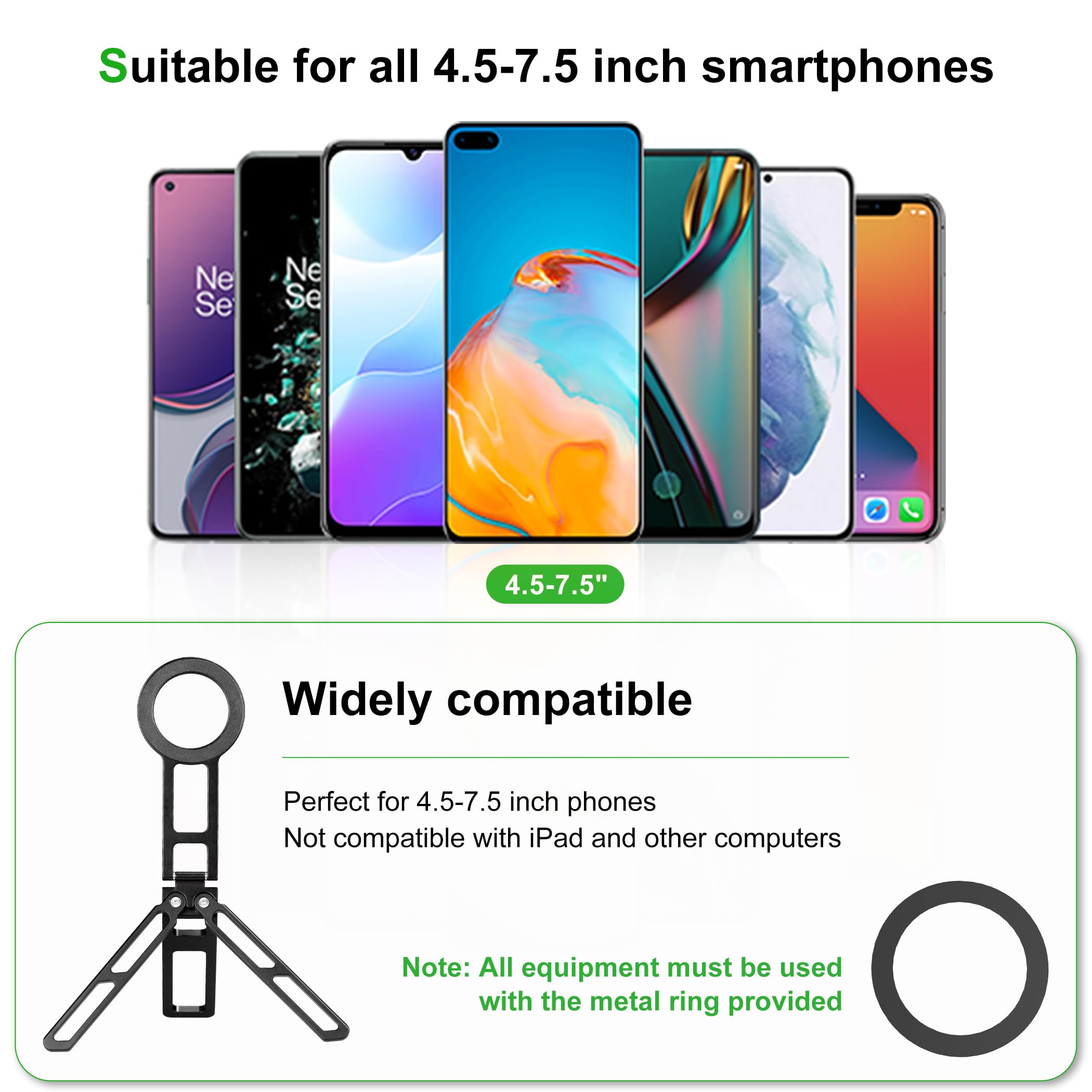 Fanaue Magnetic Pocket Phone Tripod Foldable Compatible With Magsafe Iphone Plus Pro Max Series, Magnetic Phone Holder For 4.5-7.5" Phones, Selfie Stick Handle Smartphone Desk Stand Travel All In One.