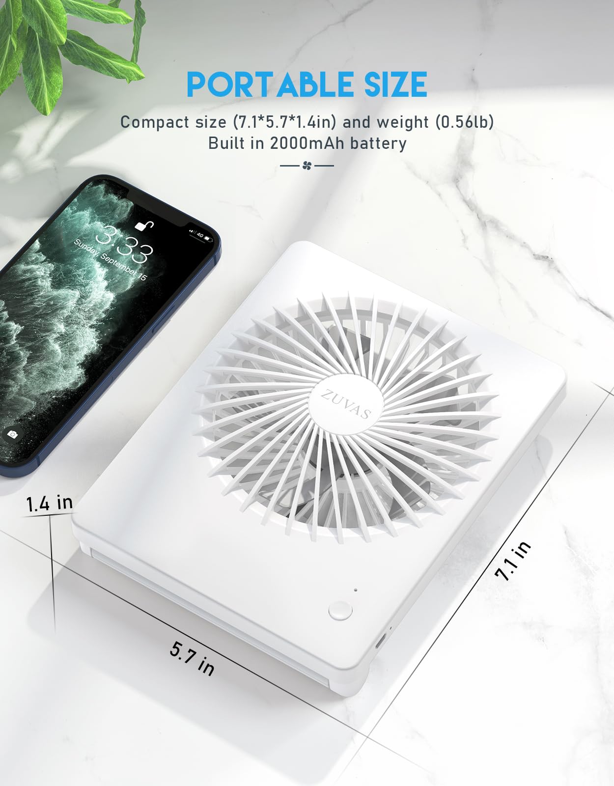 Compact Zuvas fan for office desk quiet operation and adjustable tilt from Koospark