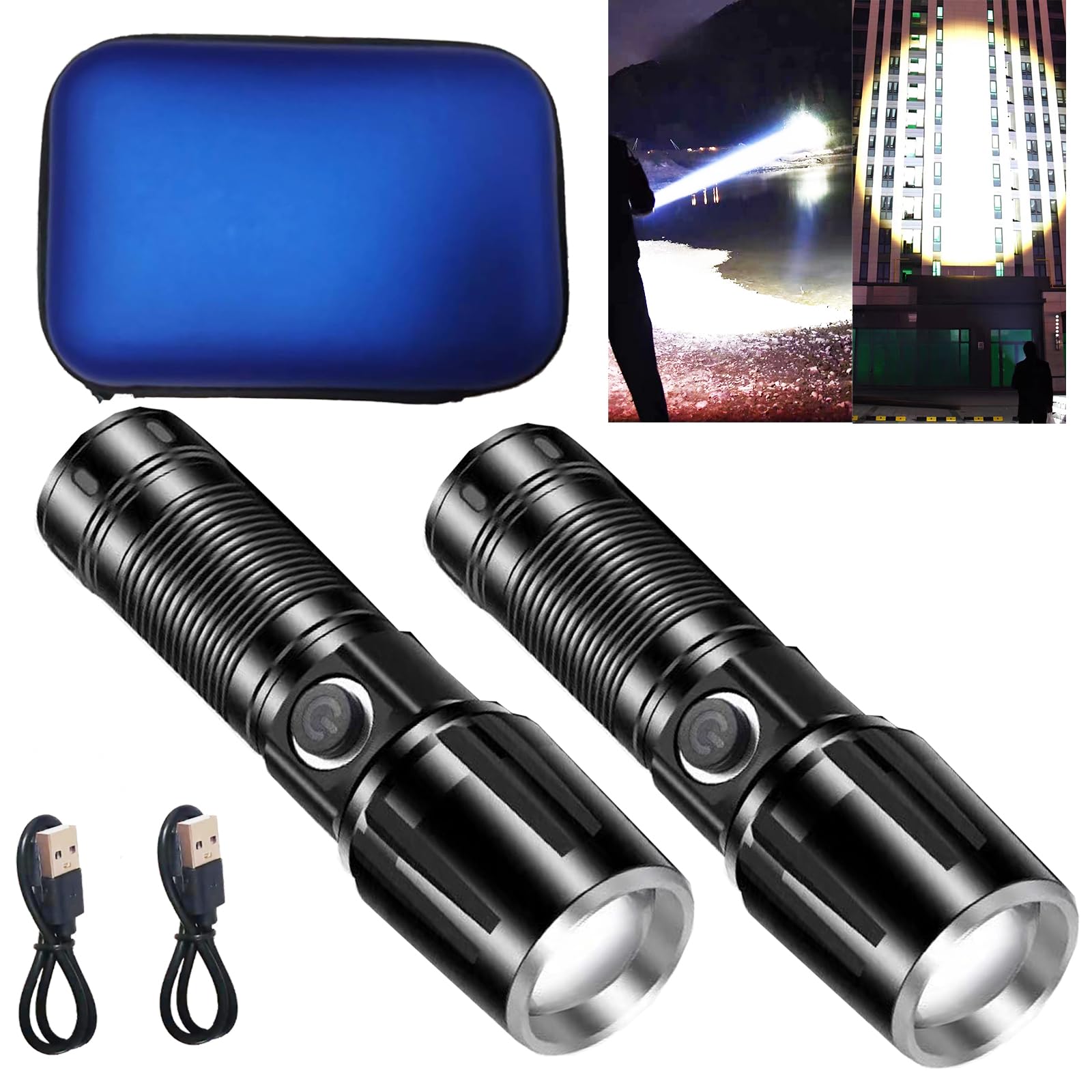 Giigoemy Powerful High Lumens Rechargeable Small Flashlight With 5 Modes, Zoomable Mechanics Flashlights,Tactical Toch Waterproof,Handheld Pocke Flashlights，  For Men & Women - Scout 