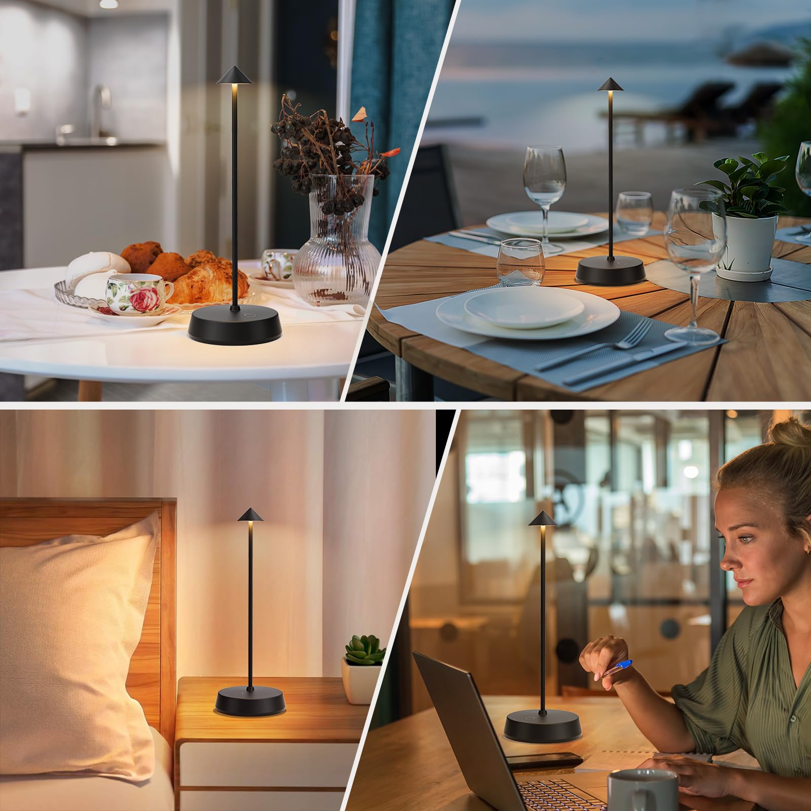 Kanweis Cordless Table Lamps Rechargeable, 6000Mah Led Battery Operated Desk Lamp, Portable Outdoor Waterproof Touch Stepless Dimmable Wireless Table Light For Dining Restaurant Home Patio (Black-1Pc)